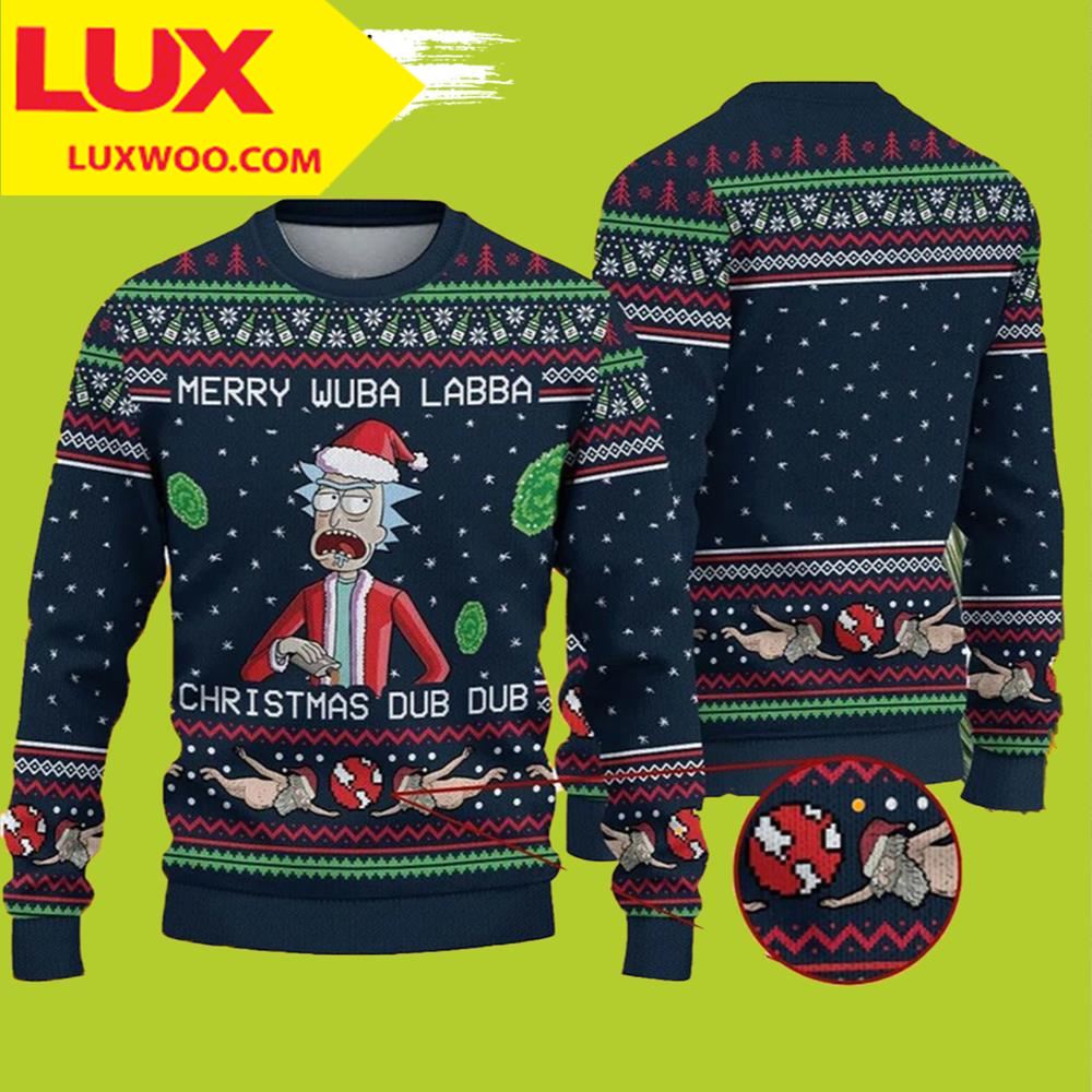 Merry Wubba Lubba Christmas Rick And Morty Ugly Christmas Sweater