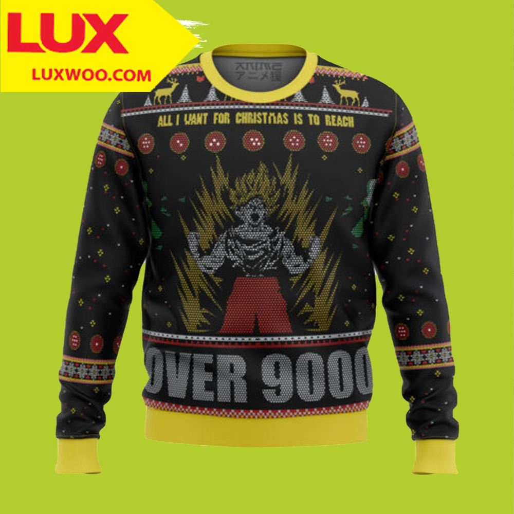 Mery Christmas All I Want For Christmas Is To Reach Dragon Ball Z Ugly Christmas Sweater Xmas Over 9000