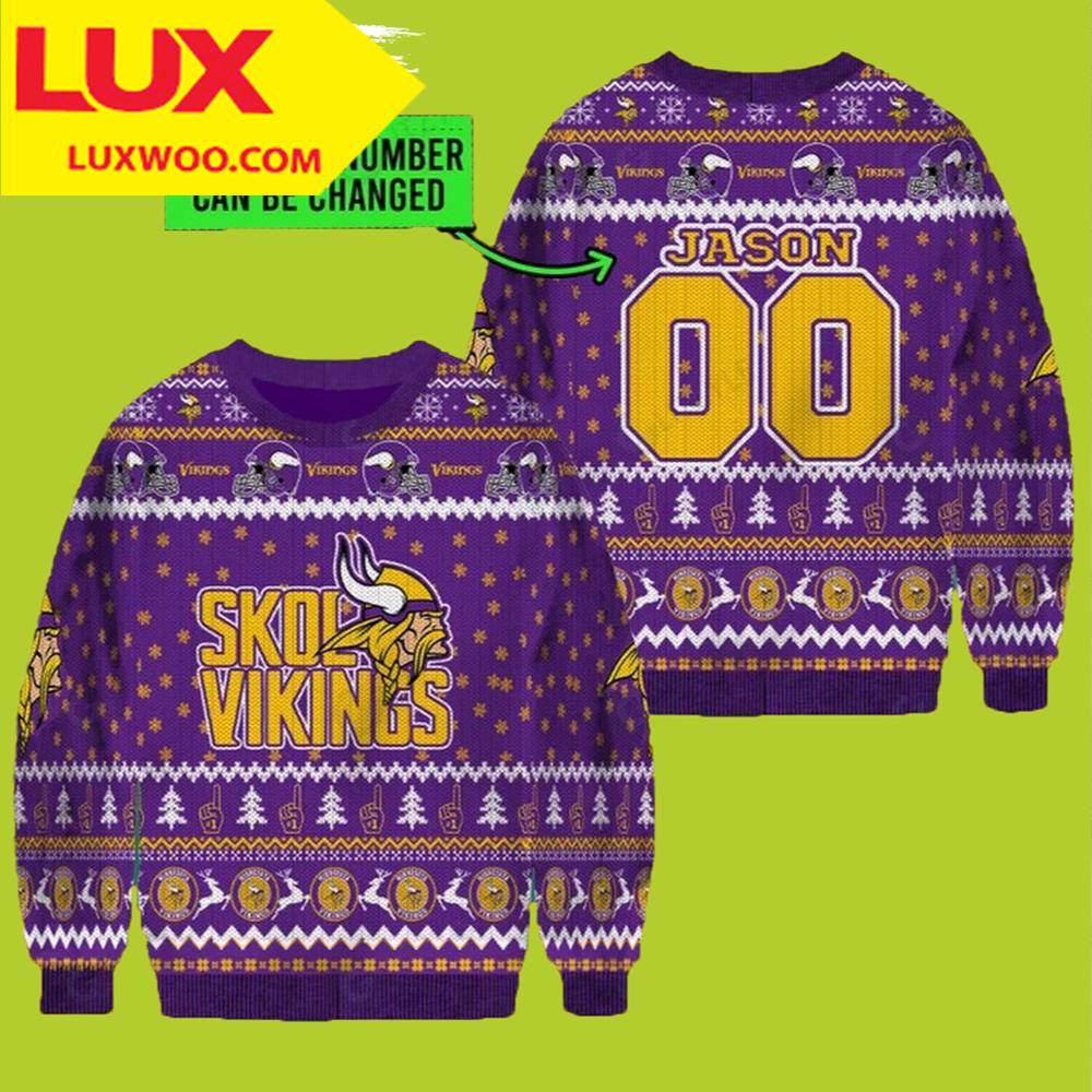 Minnesota Vikings Ugly Christmas Sweater Custom Name - Luxwoo.com