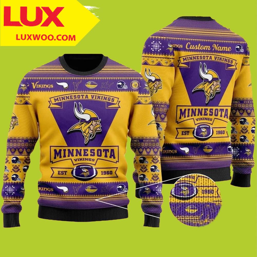 Minnesota Vikings Ugly Christmas Sweater Football Team Logo Custom Name