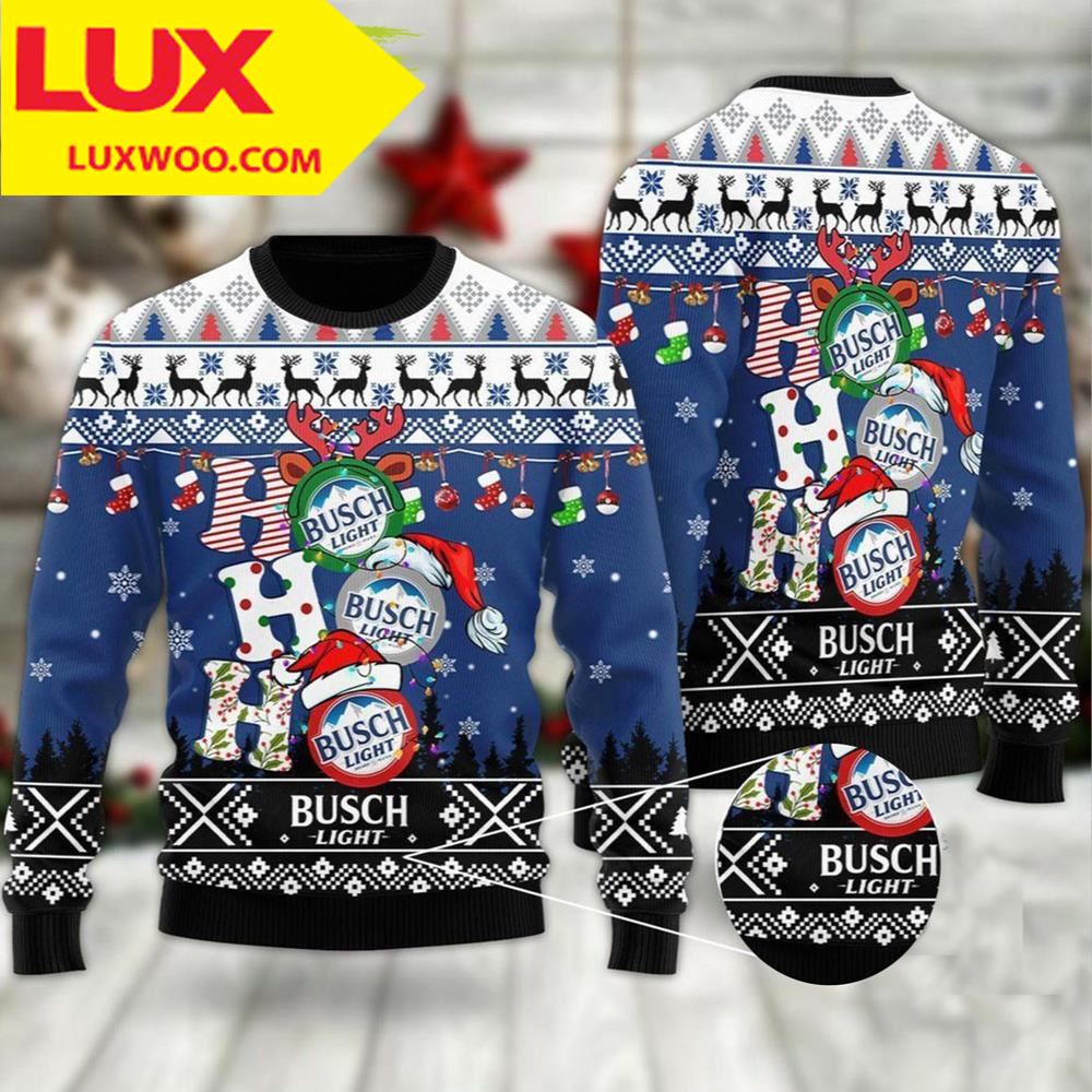 New 2021 Busch Light Hohoho Ugly Christmas Holiday Ugly Sweater