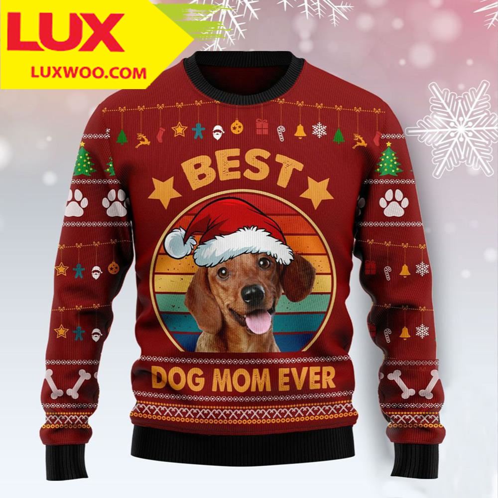 New 2021 Dachshund Best Dog Mom Dog Ugly Christmas Sweater