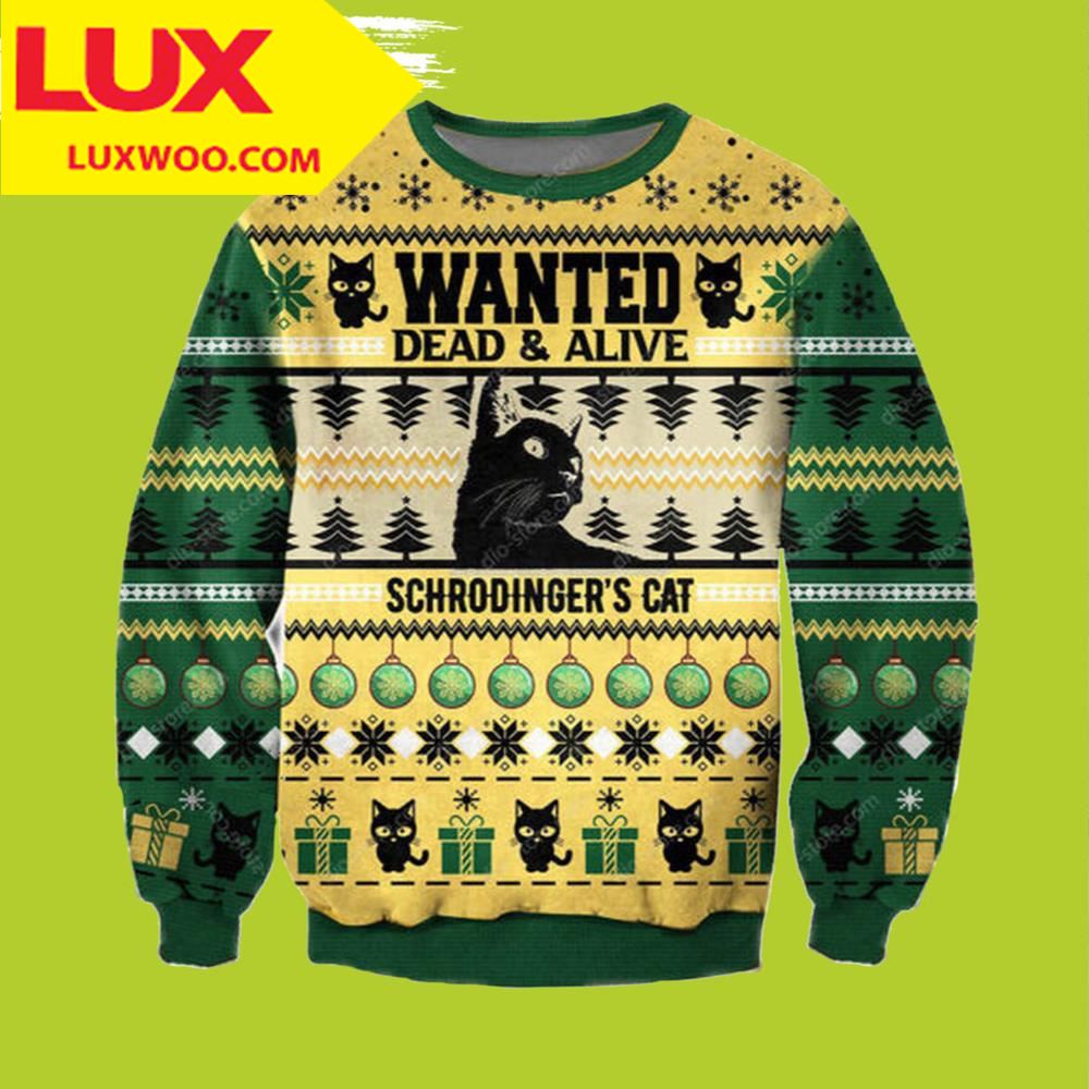 New 2022 Dead Alive Schrodingers Cat Ugly Christmas Sweater