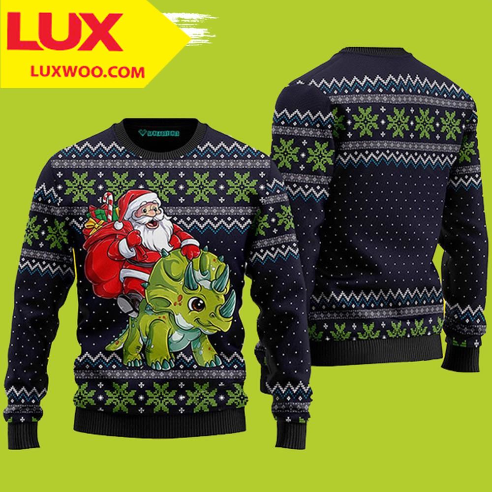 New 2022 Santa Dinosaur Triceratops Dinosaur Ugly Christmas Sweater ...