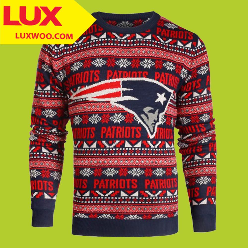 New England Patriots Ugly Christmas Sweater Patriots Nfl Aztec Ugly Crew Neck