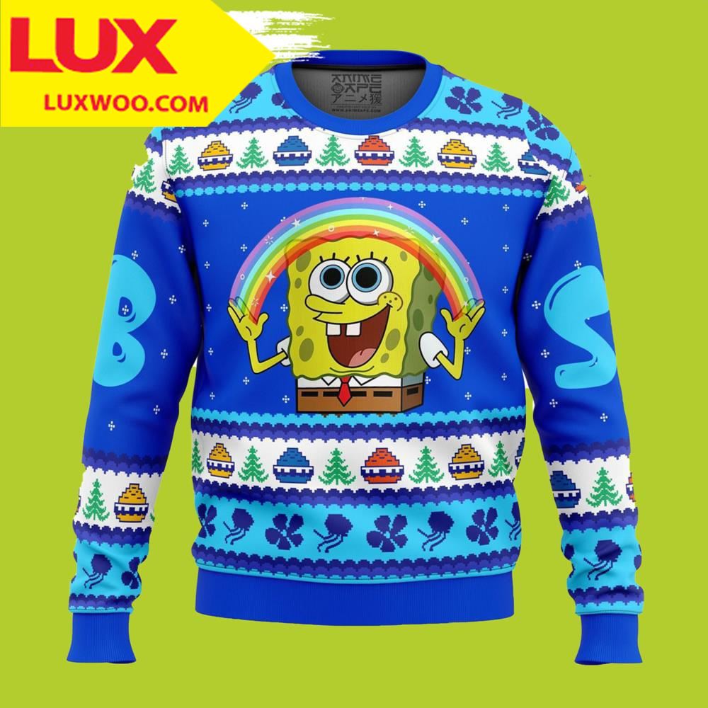 New Nickelodeon Cartoons Rainbow Spongebob Ugly Christmas Sweater