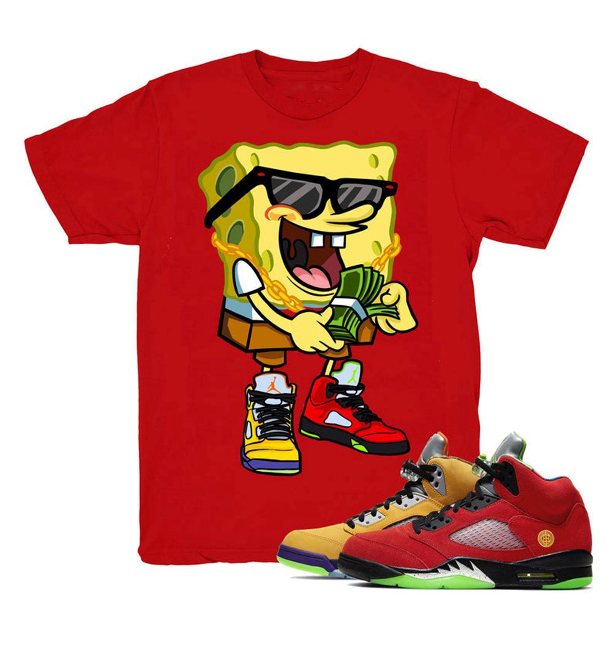 Jordan 5 What The Sponge Red Sneaker Shirt What The Retro 5s Tees