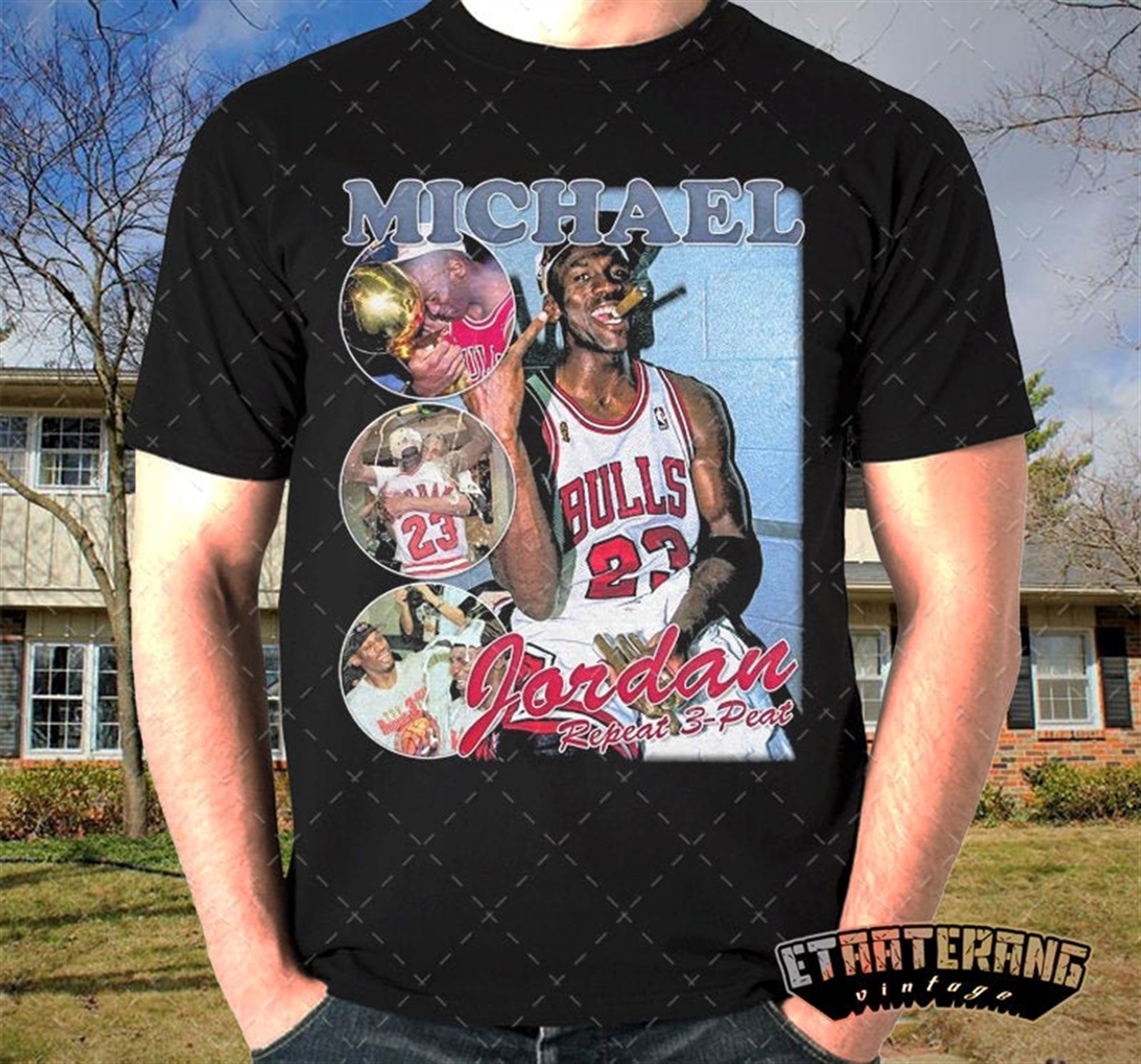 Michael Jordan Three Peat Shirt Bootleg Rap Tee Short-sleeve Unisex Vinta