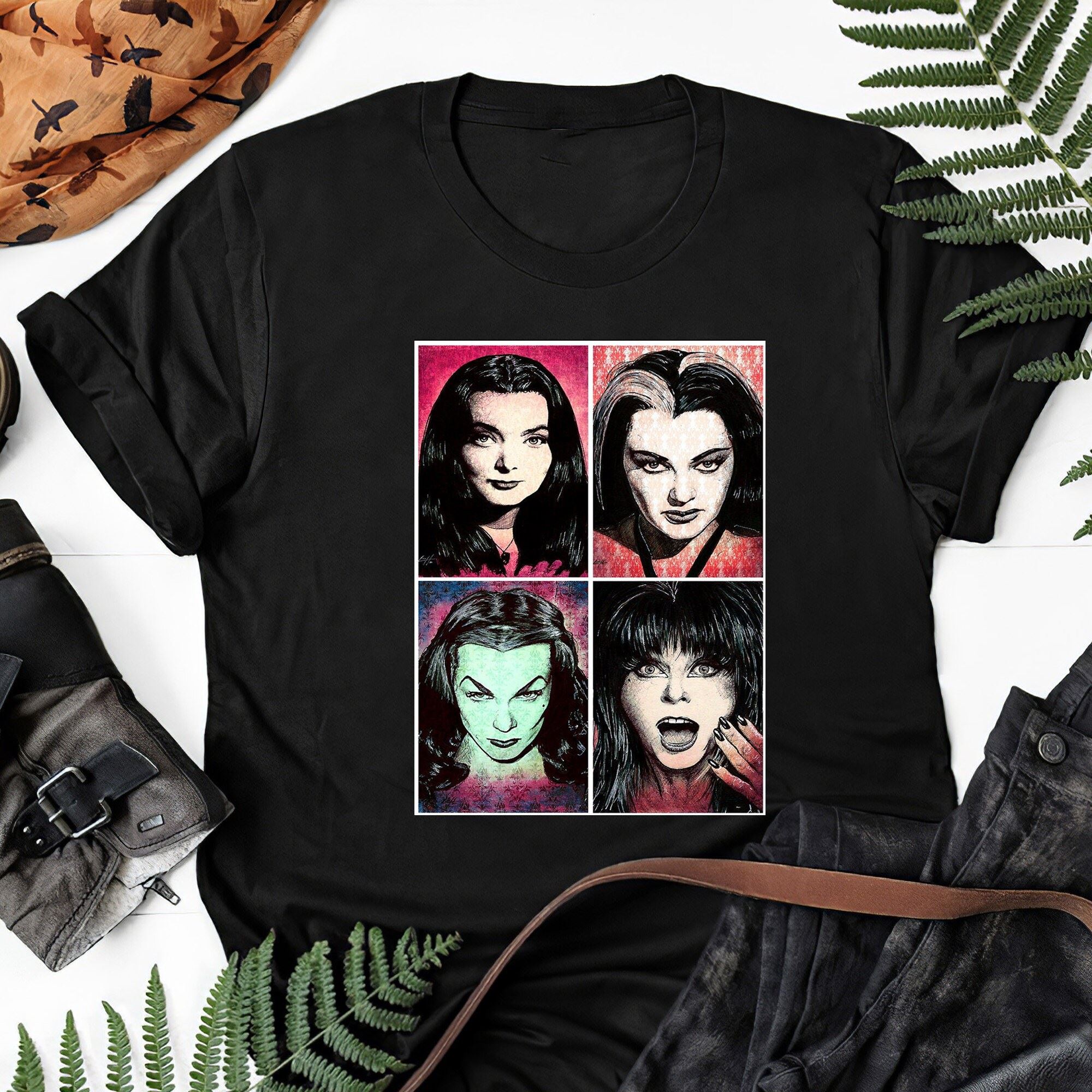 Scream Queens Morticia Addams Lily Munster Vampira Elvira Dark Art Horror Gothic Halloween Gift Tee For Men Women Unisex T-shirt