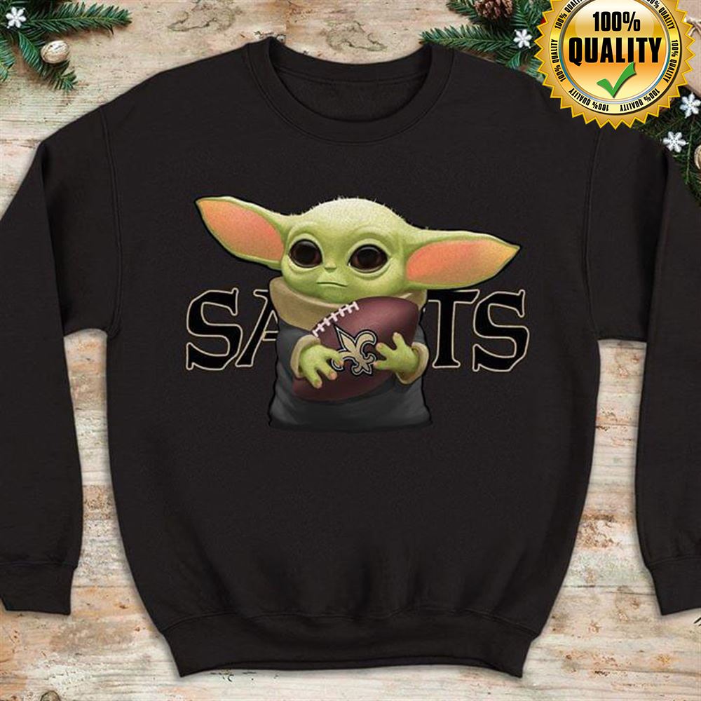Baby Yoda Holding New Orleans Saints Tshirt For Fan
