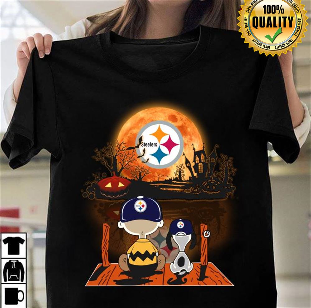 Charlie Brown And Snoopy Watching Pittsburgh Steelers Halloween Size Up To 5xl