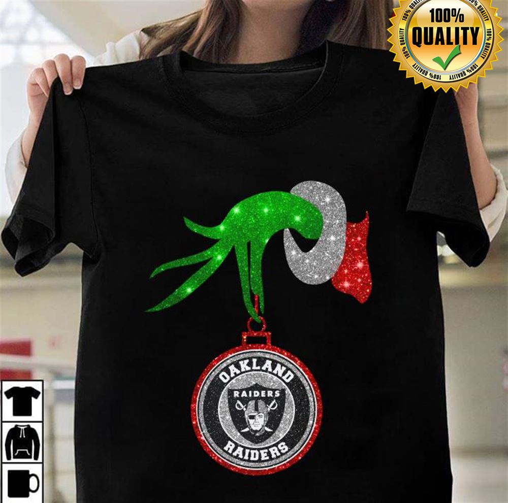 Grinch Hand Holding Oakland Las Vergas Raiders Christmas Size Up To 5xl