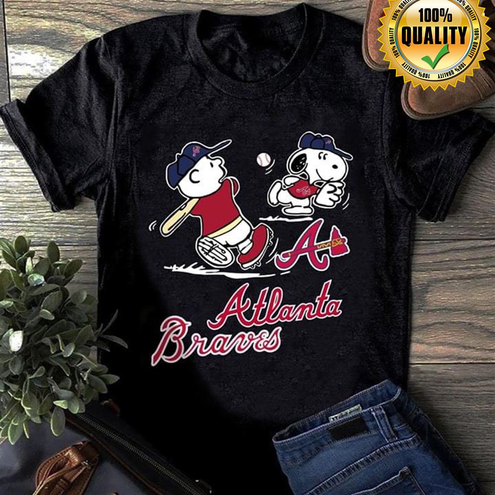 Peanuts Charlie Brown And Snoopy Playing Baseball Atlanta Braves