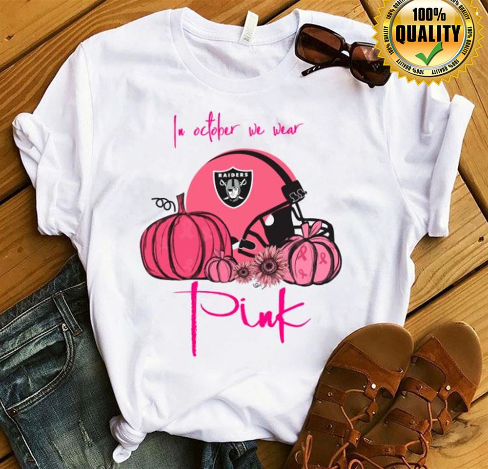 Pumpkin Oakland Las Vergas Raiders In October We Wear Pink Breast Cancer Awareness Gift For Fan