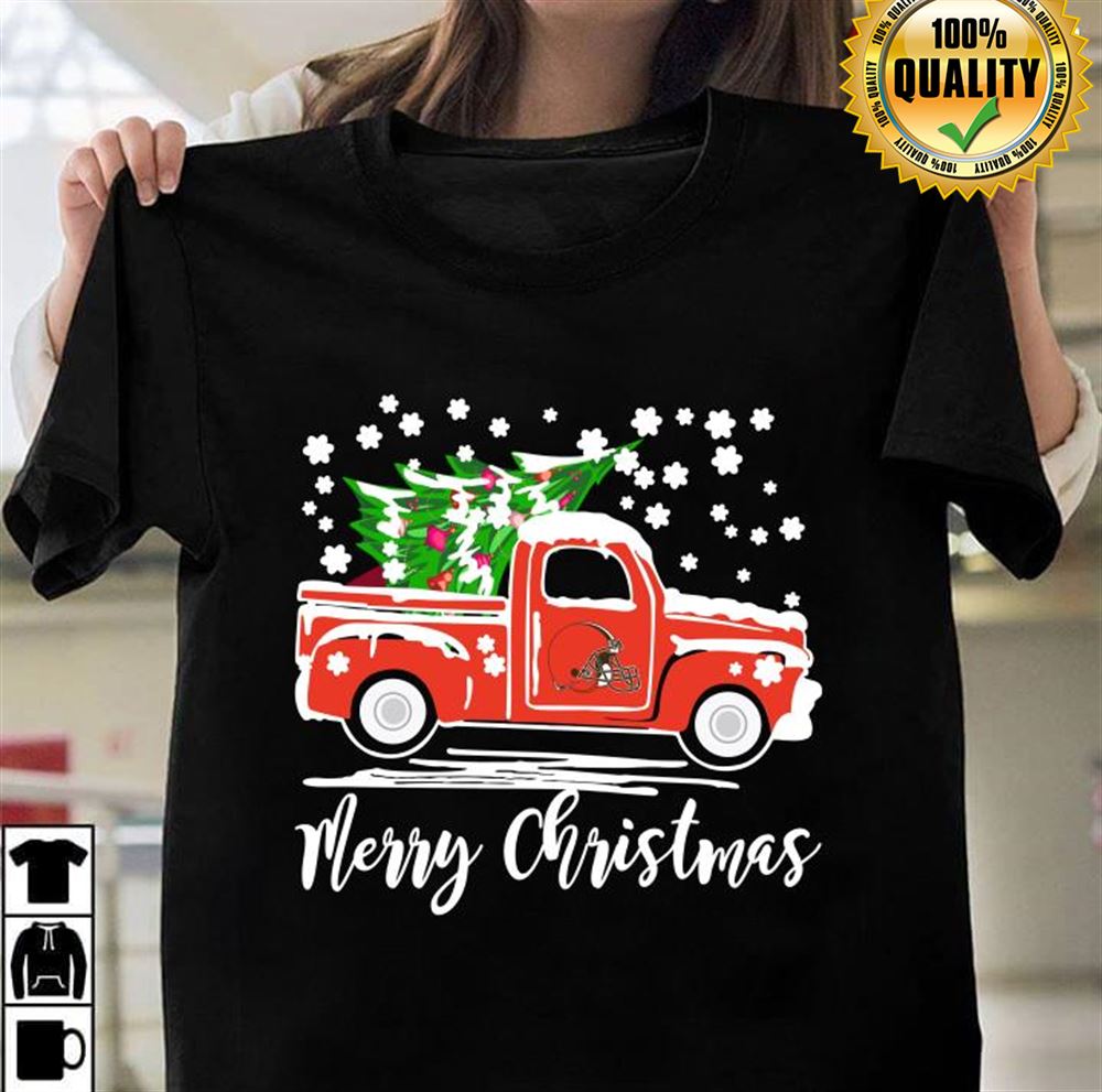 Vintage Car Carrying Christmas Tree Cleveland Browns Merry Christmas