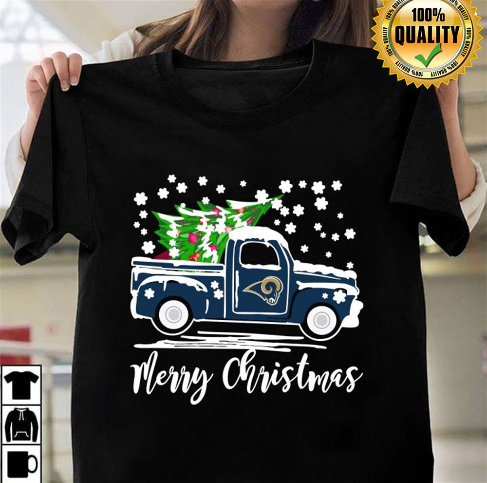 Vintage Car Carrying Christmas Tree Los Angeles Rams Merry Christmas Size S-5xl