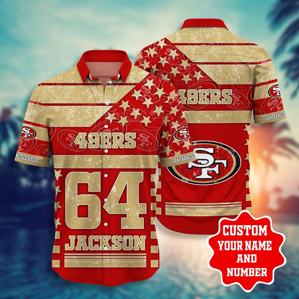 Nfl Hawaiian Shirt San Francisco 49ers Shorts Star 3d Custom Name Number Summer Short Sleeve Hawaiian Beach Shirt