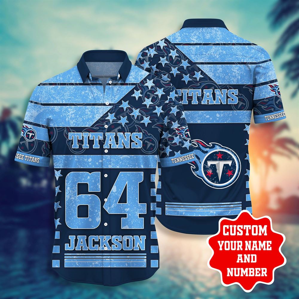 Nfl Hawaiian Shirt Tennessee Titans Shorts Star 3d Custom Name Number Summer Short Sleeve Hawaiian Beach Shirt