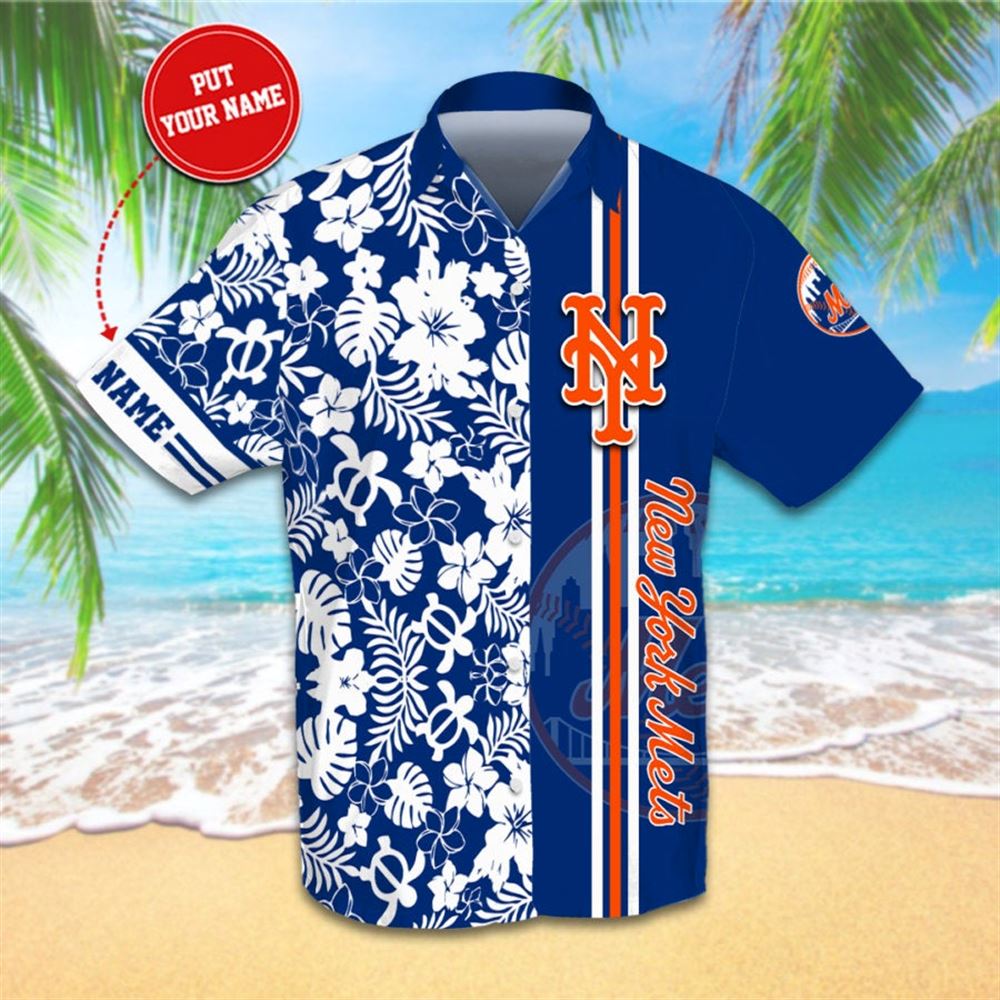Personalized New York Mets Hawaiian Shirts Summer Short Sleeve Hawaiian Beach Shirt