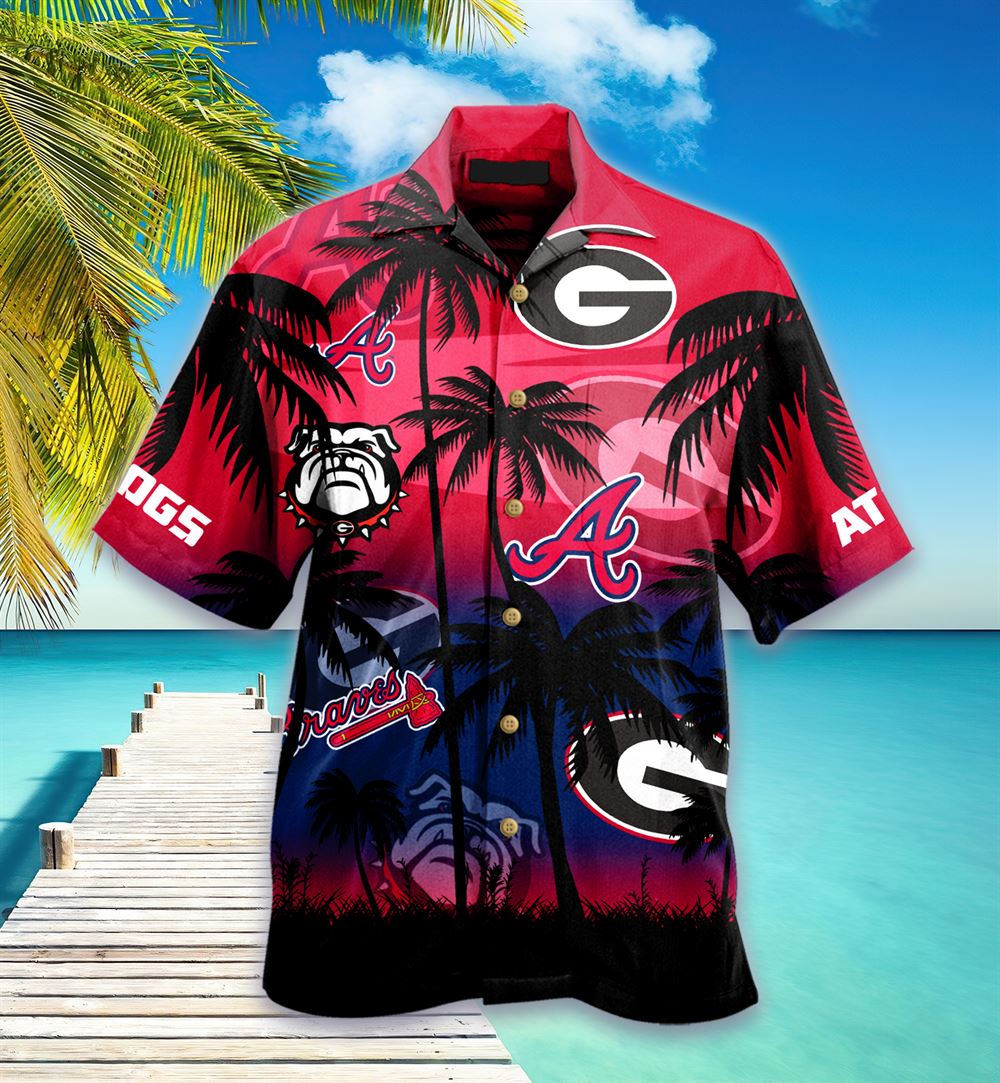Georgia Georgia Bulldogs And Atlanta Braves Hawaiian Shirt Summer Short Sleeve Hawaiian Beach Shirt