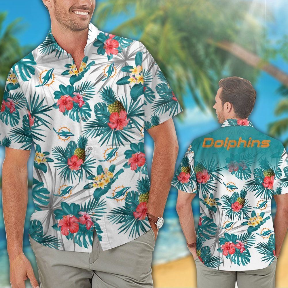 Nfl Miami Dolphins Hawaiian Shirt Short Sleeve Button Up Tropical Aloha ...