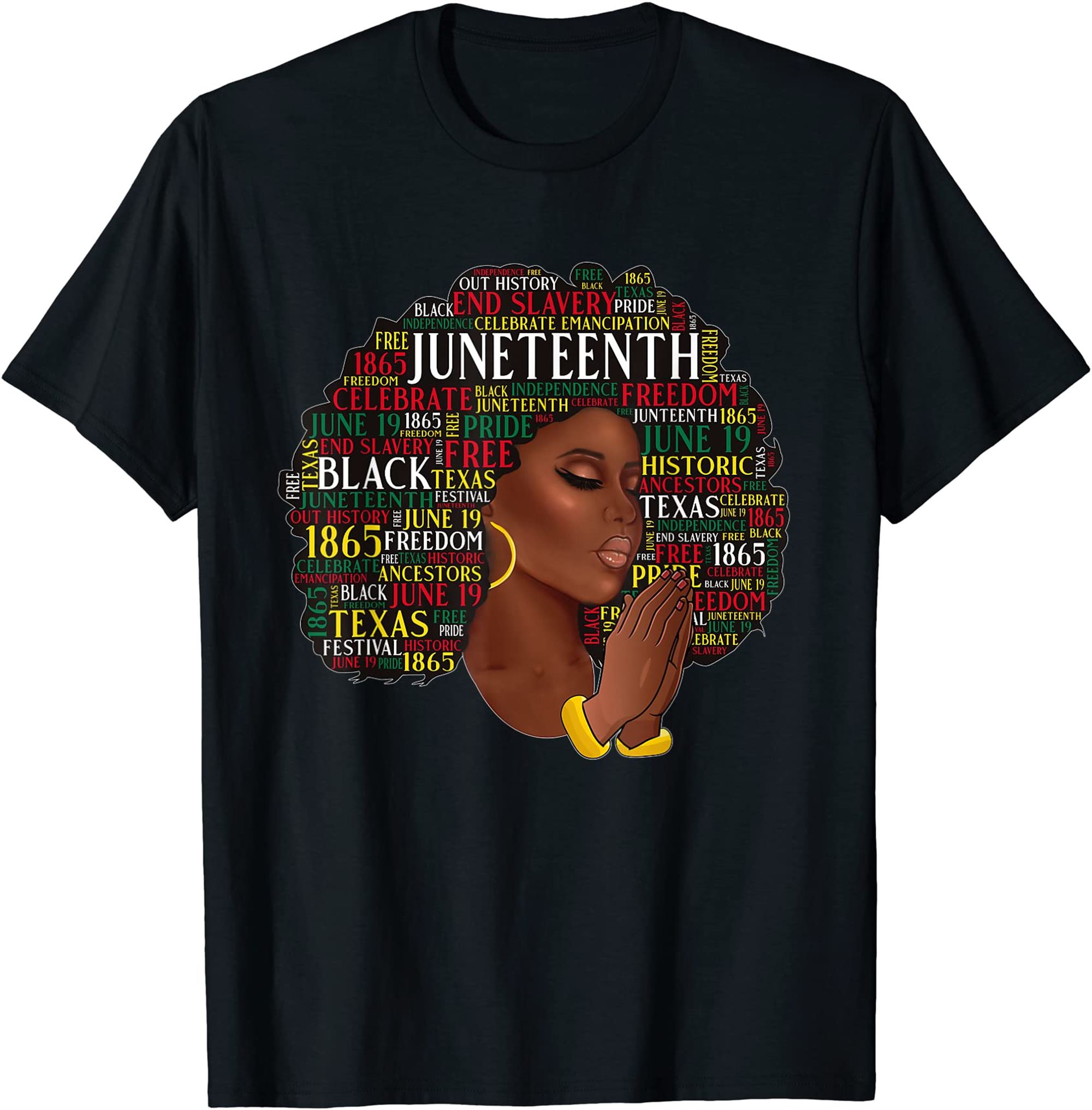 Juneteenth Melanin Black Women Natural Hair Afro Word Art T-shirt Size Up To 5xl