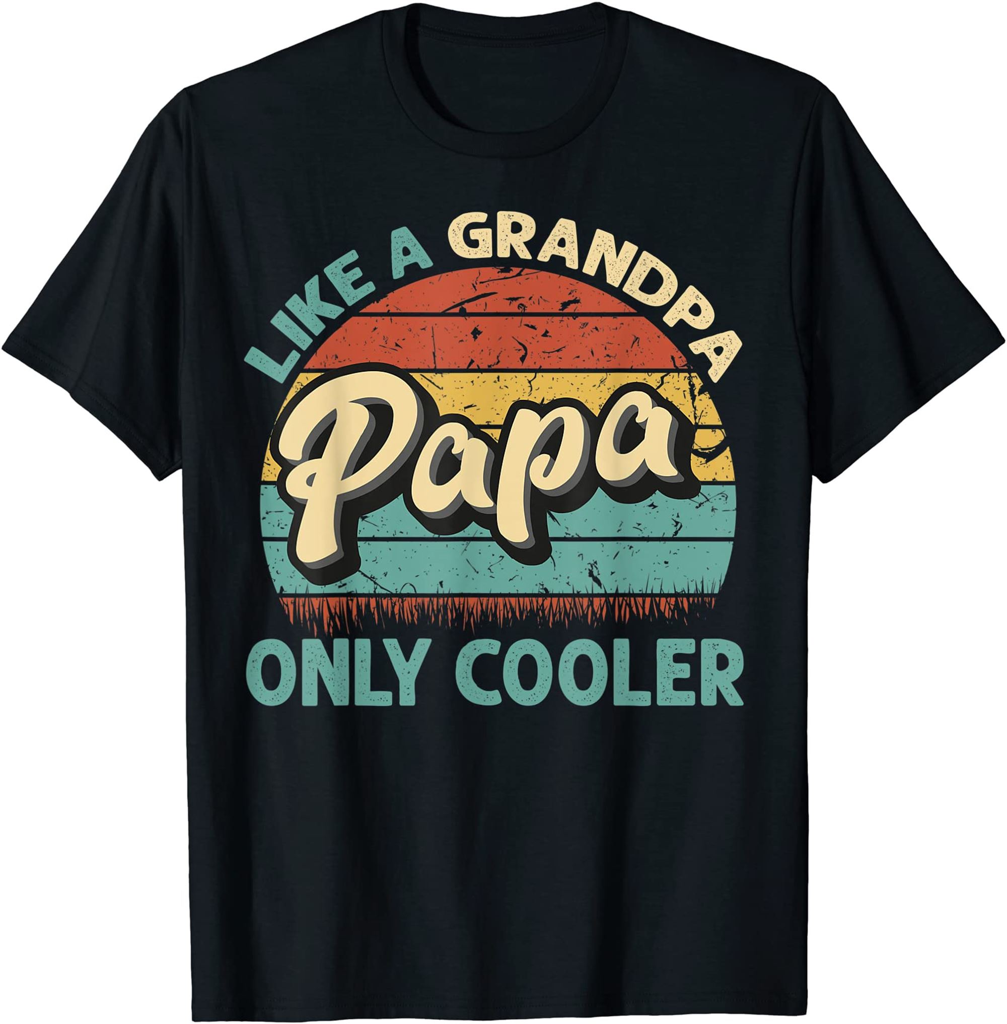 Mens Papa Like A Grandpa Only Cooler Vintage Dad Fathers Day T-shirt Plus Size Up To 5xl