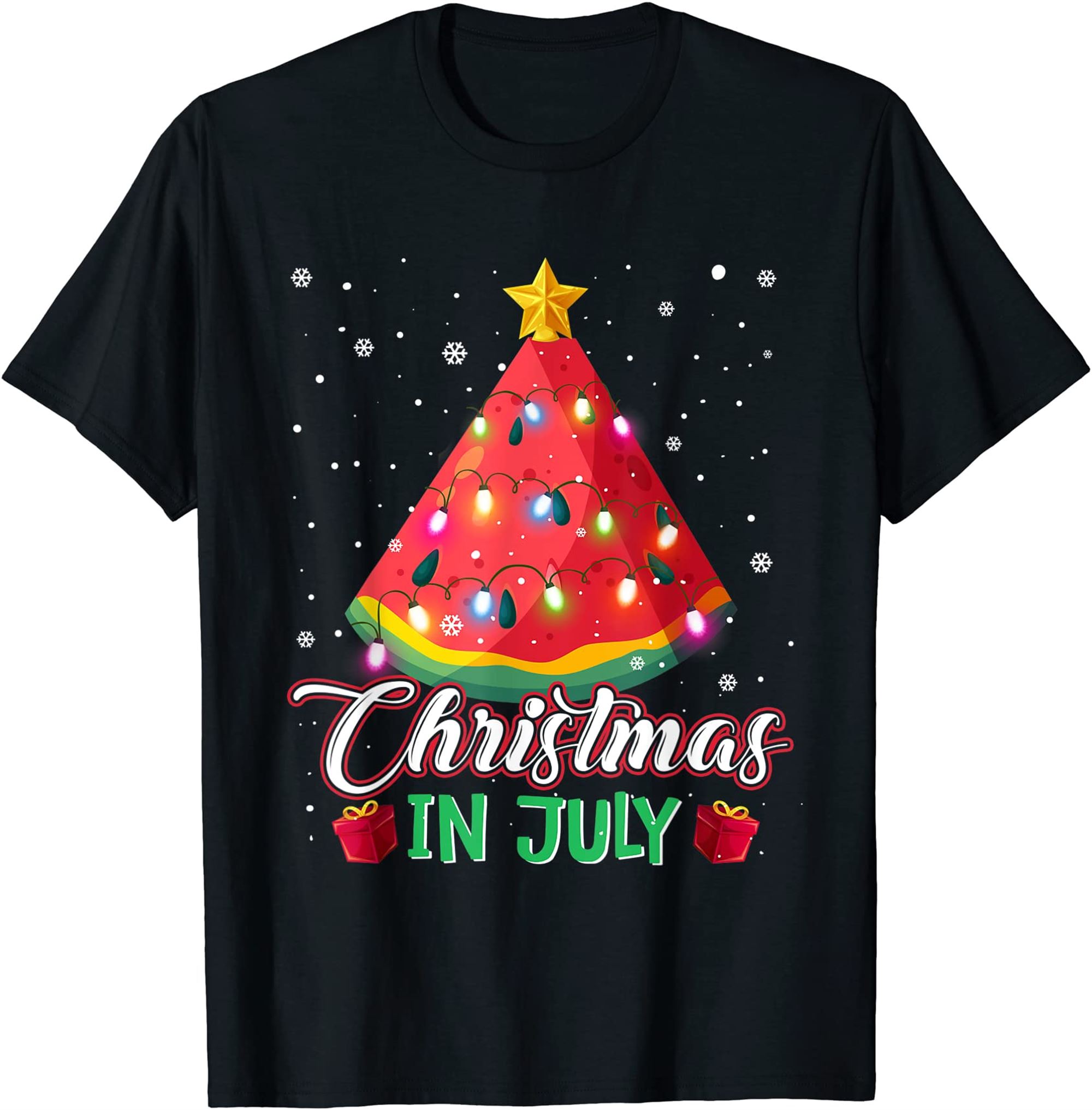 Watermelon Christmas Tree Christmas In July Summer Vacation T-shirt Full Size Up To 5xl
