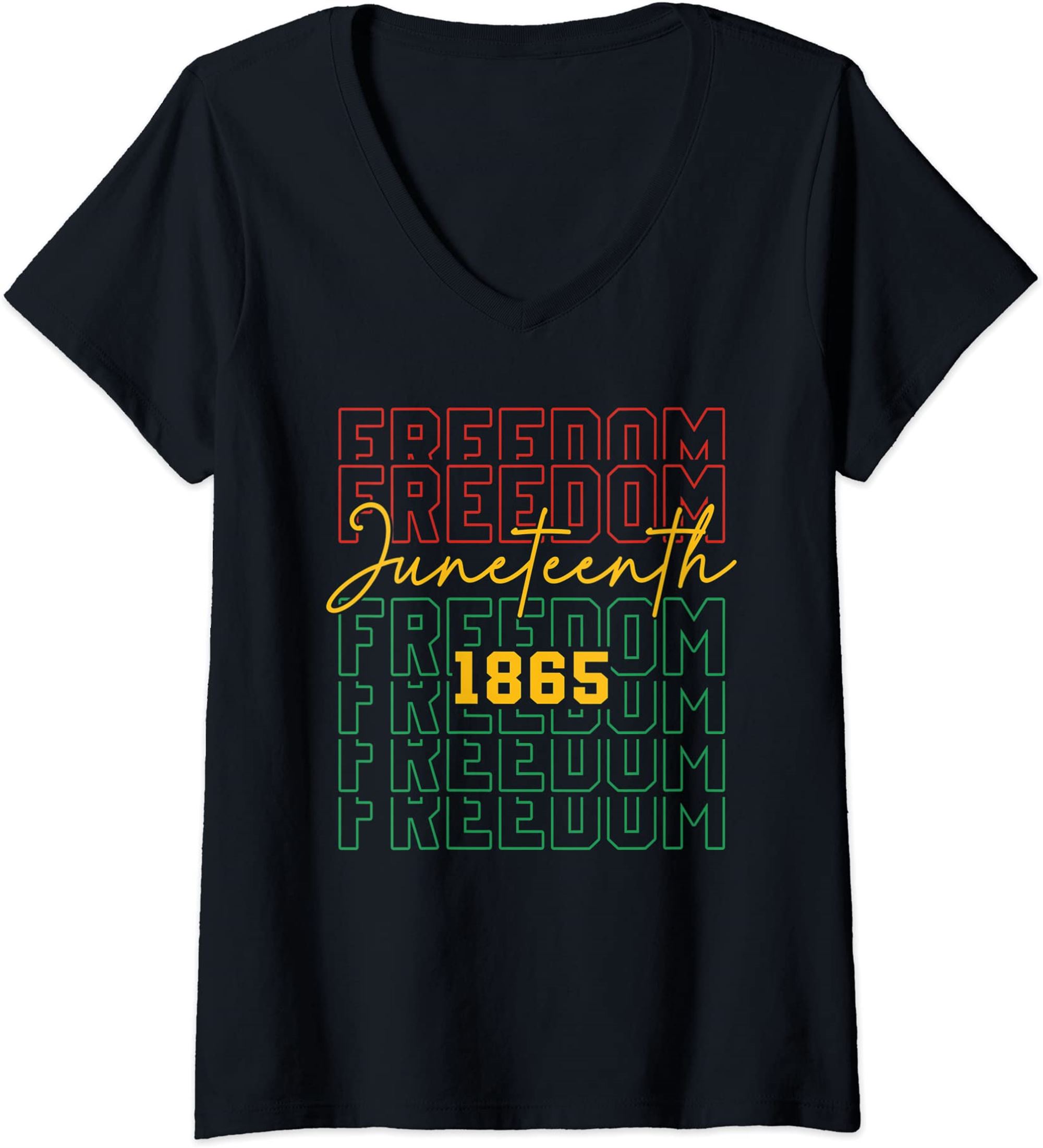 Womens Juneteenth 1865 Freedom Black Pride African American V Neck Tshirt Size Up To 5xl