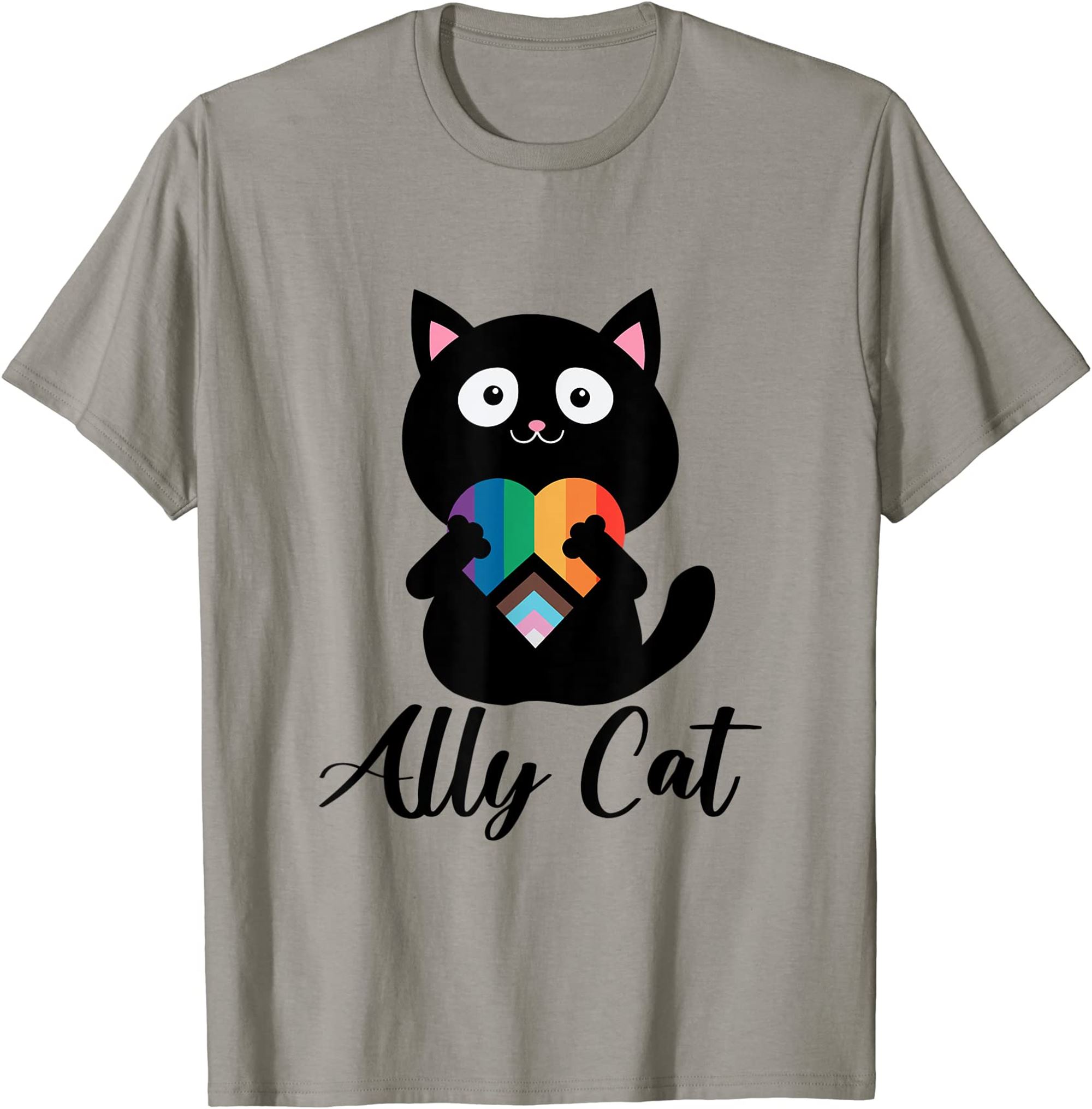 Ally Cat Lgbt Gay Pride Flag Heart Cat Pride Retro Cat Gay T-shirt Plus Size Up To 5xl
