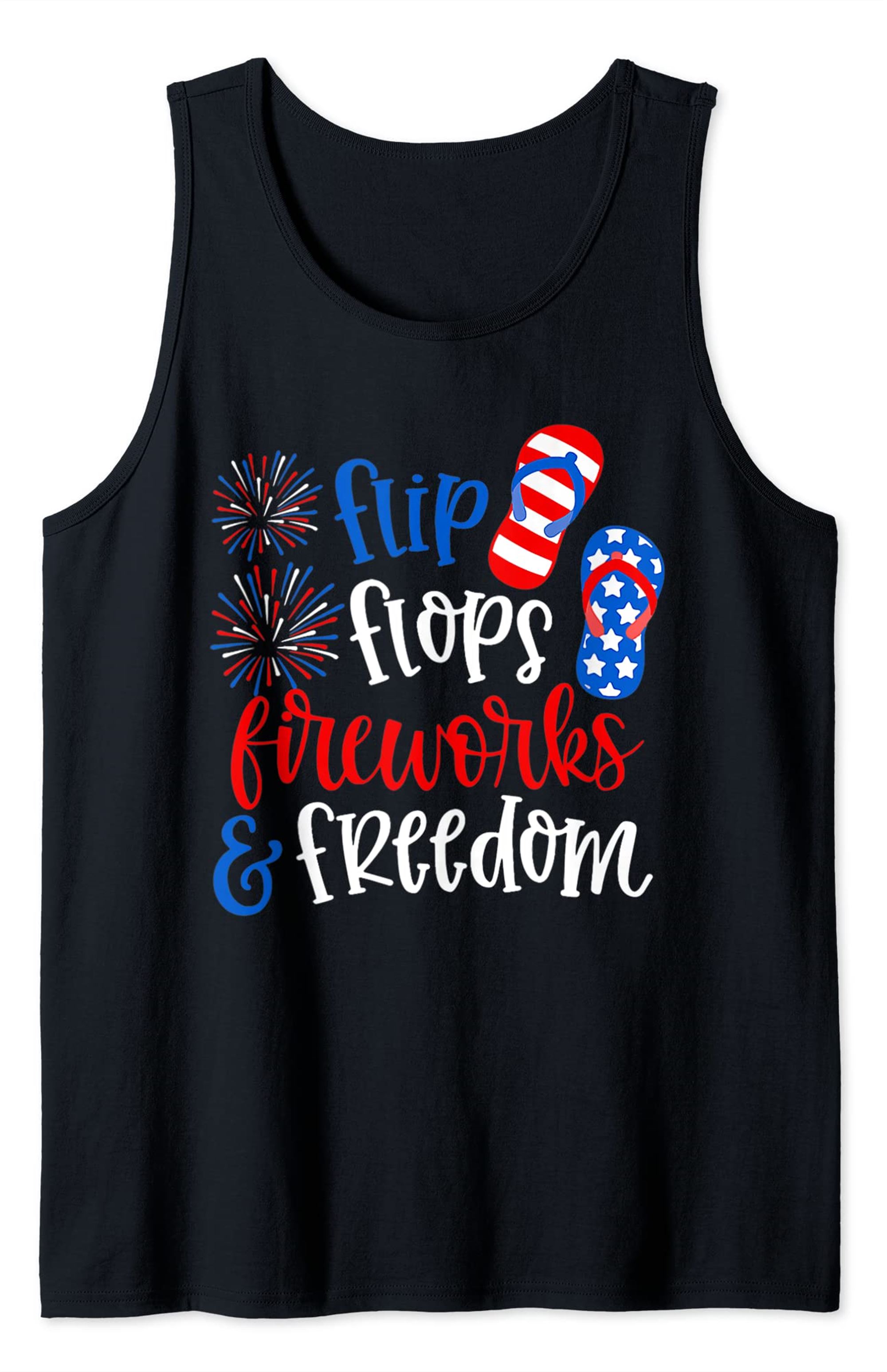 Flip Flops Fireworks And Freedom 4th Of July Us Flag Tank Top Plus Size Up To 5xl