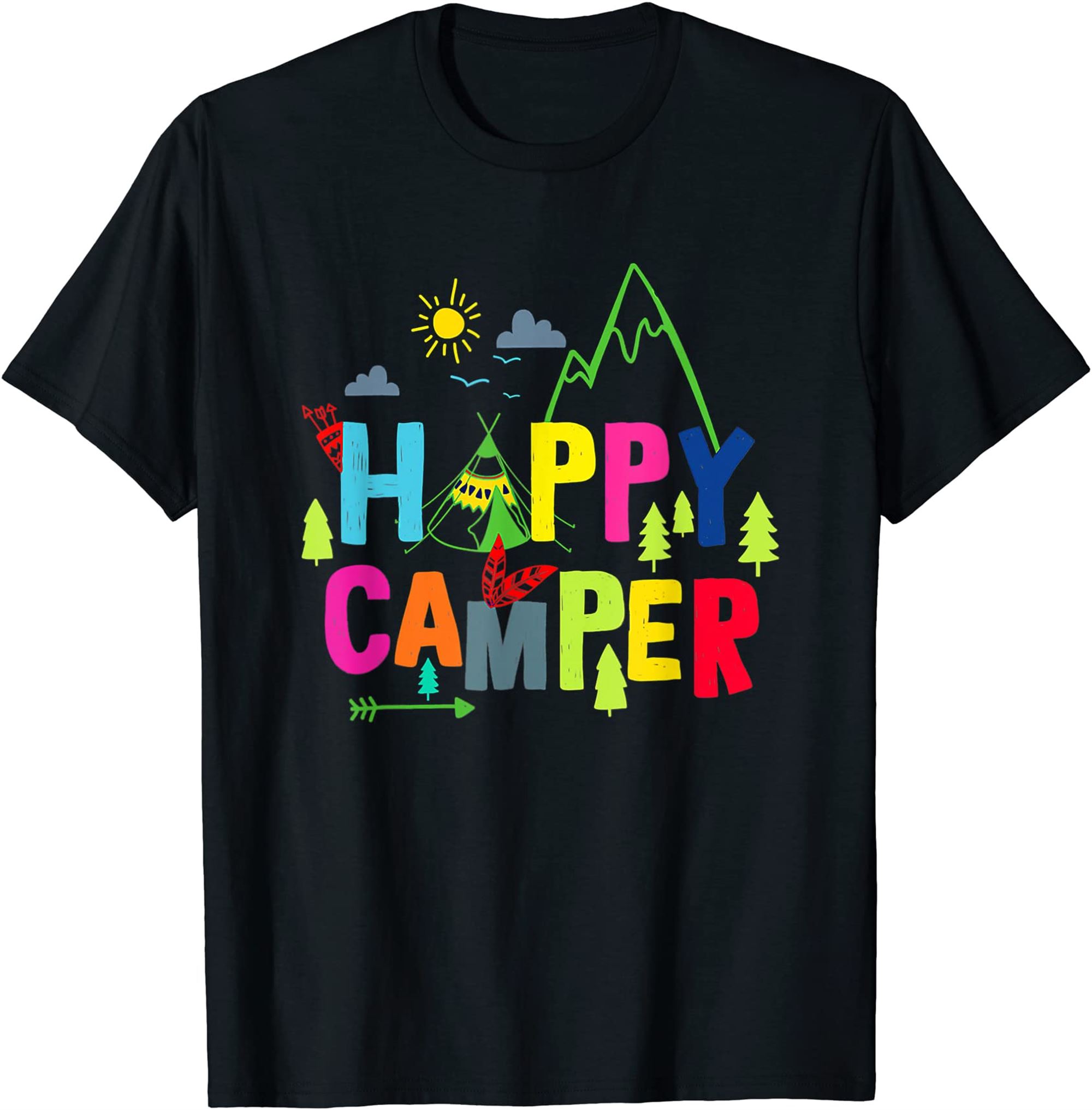 Happy Camper Camping Funny Gift Men Women Kids T-shirt Full Size Up To 5xl
