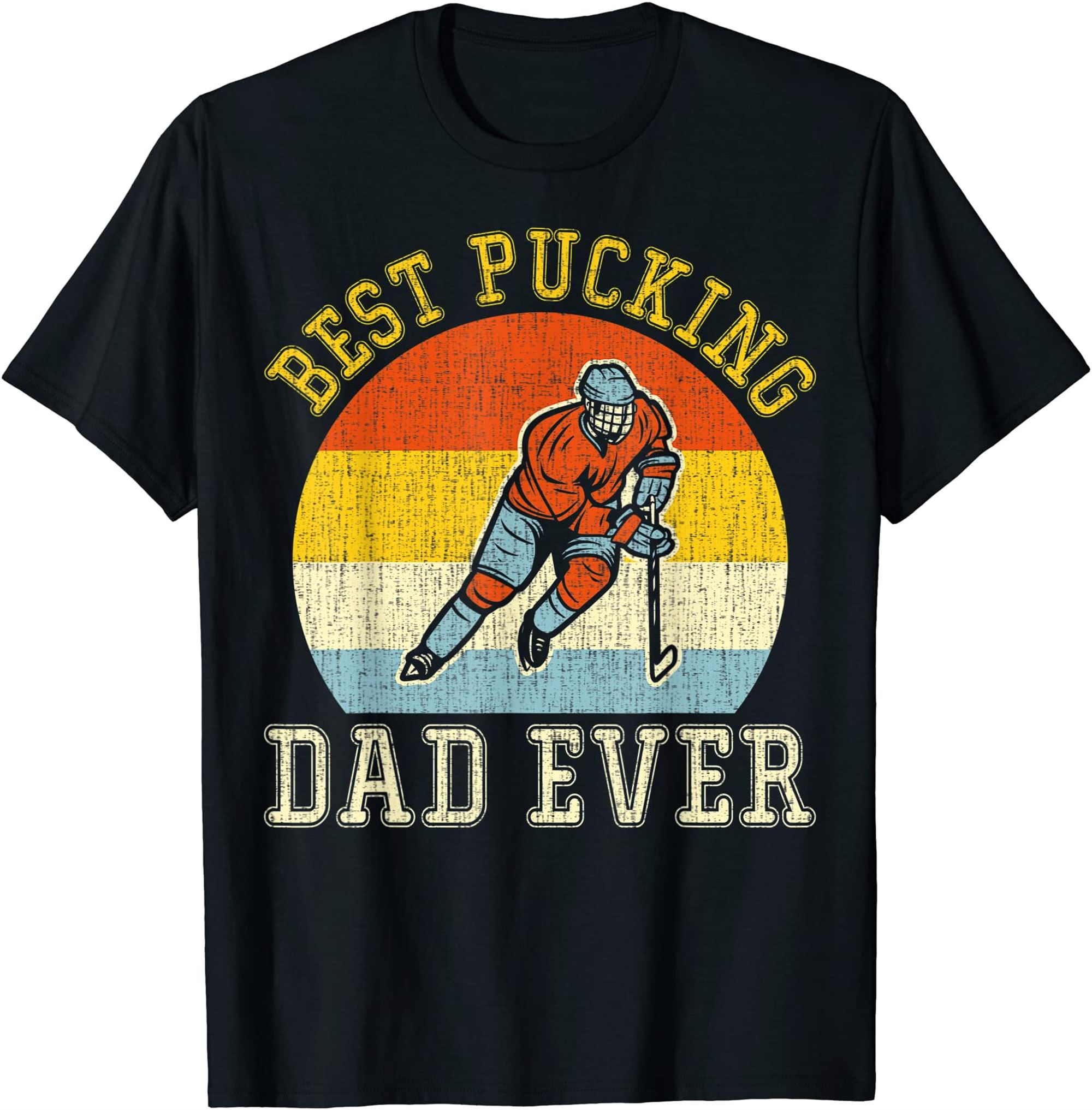 Mens Best Pucking Dad Retro Fathers Day Gift For Hockey Dad T-shirt Size Up To 5xl