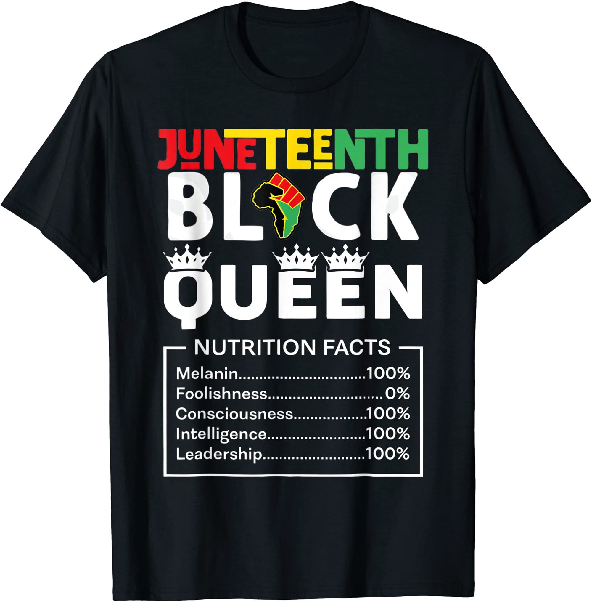 Black Queen Nutritional Facts Black Girl Juneteenth Womens T-shirt Full Size Up To 5xl