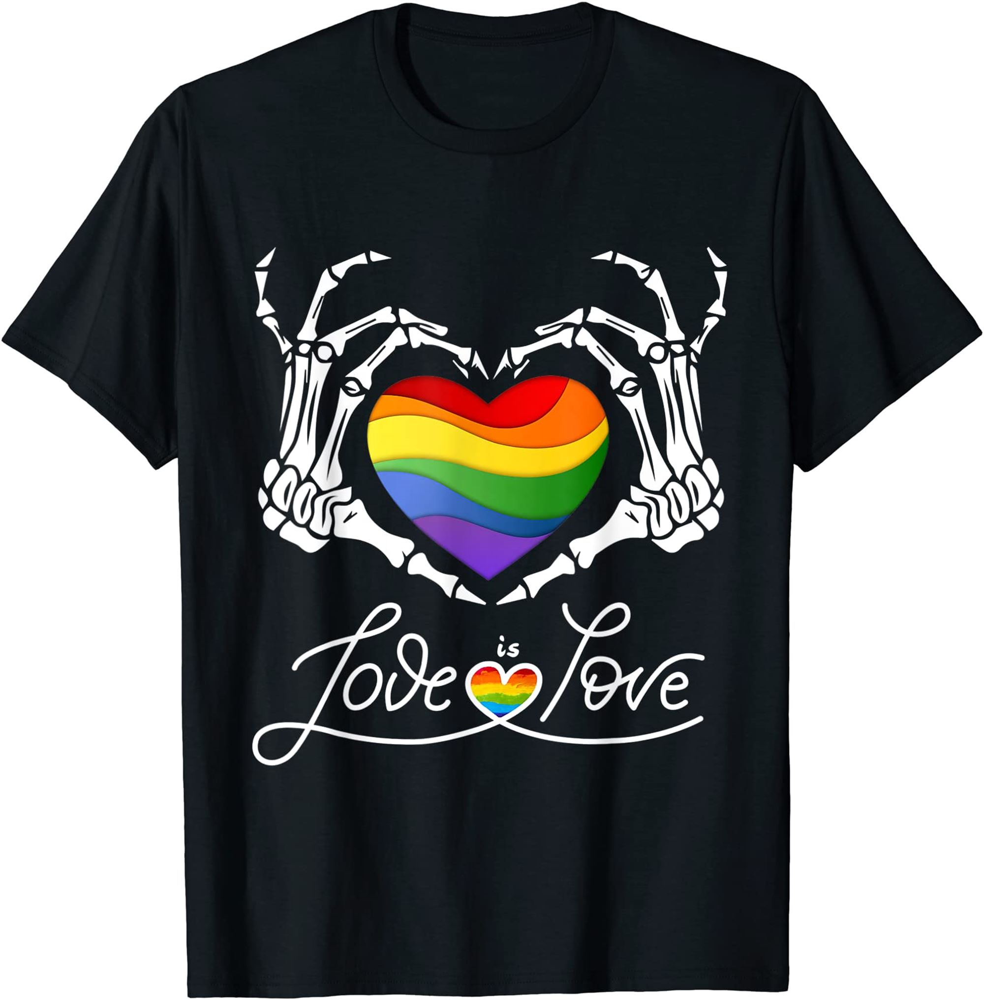 Rainbow Skeleton Heart Love Is Love Lgbt Gay Lesbian Pride T-shirt Plus Size Up To 5xl