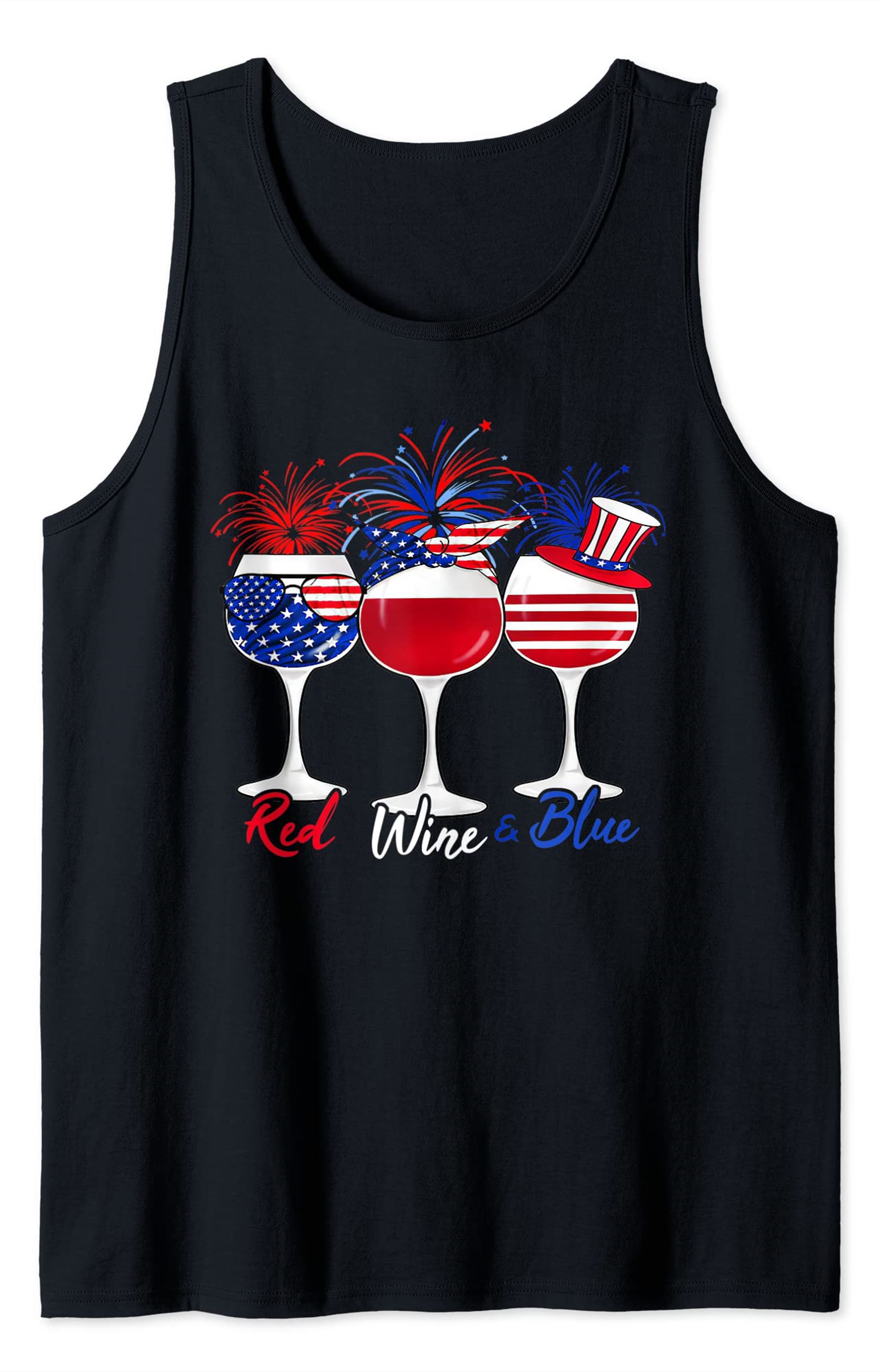 Red Wine Blue 4th Of July Wine Red White Blue Wine Glasses Tank Top Plus Size Up To 5xl