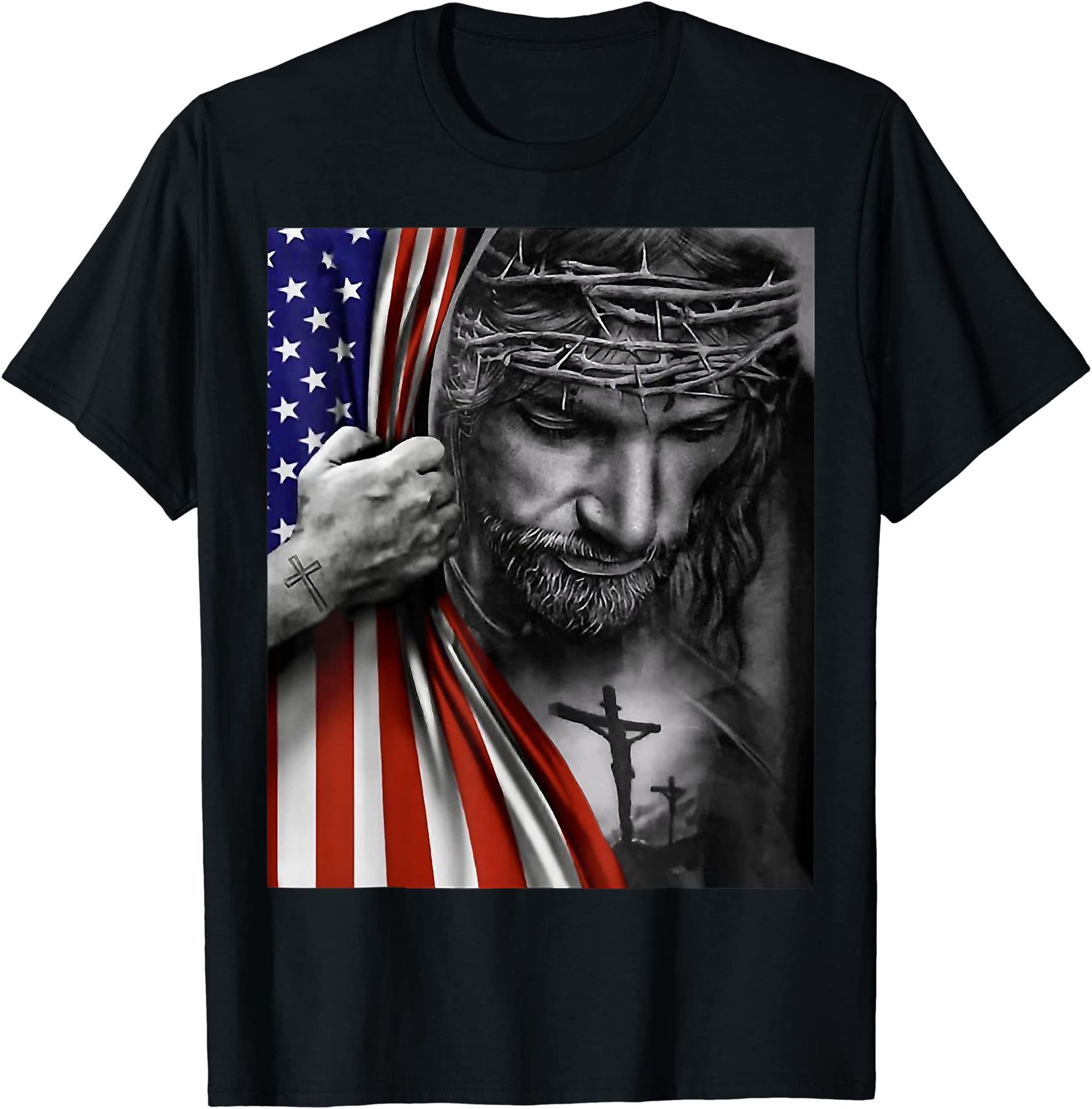 American Flag And Jesus Happy Independence Day 4th Of July T-shirt Full Size Up To 5xl