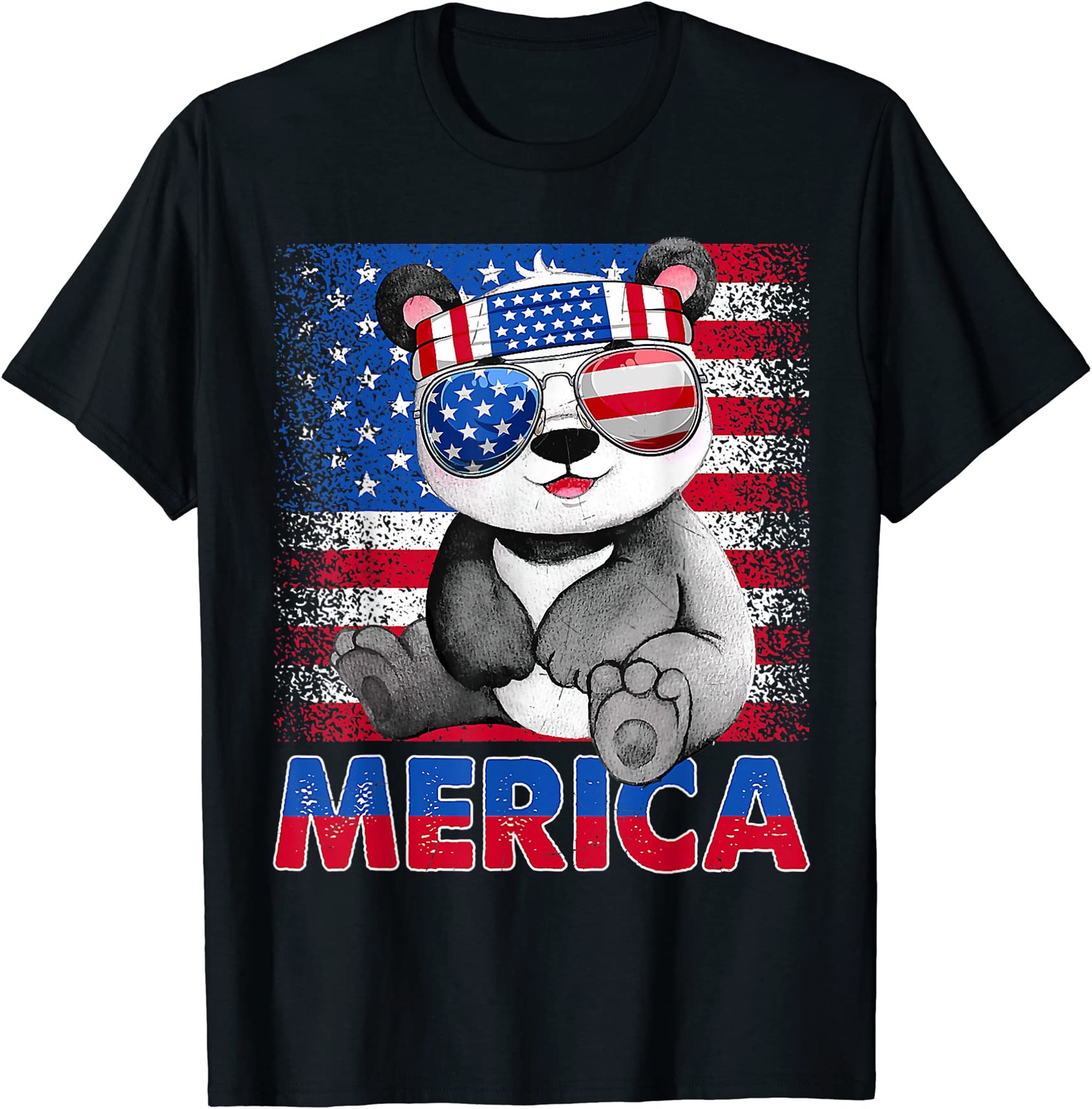 Funny Merica Panda Bear With Usa Flag Headband 4th Of July T-shirt Plus Size Up To 5xl