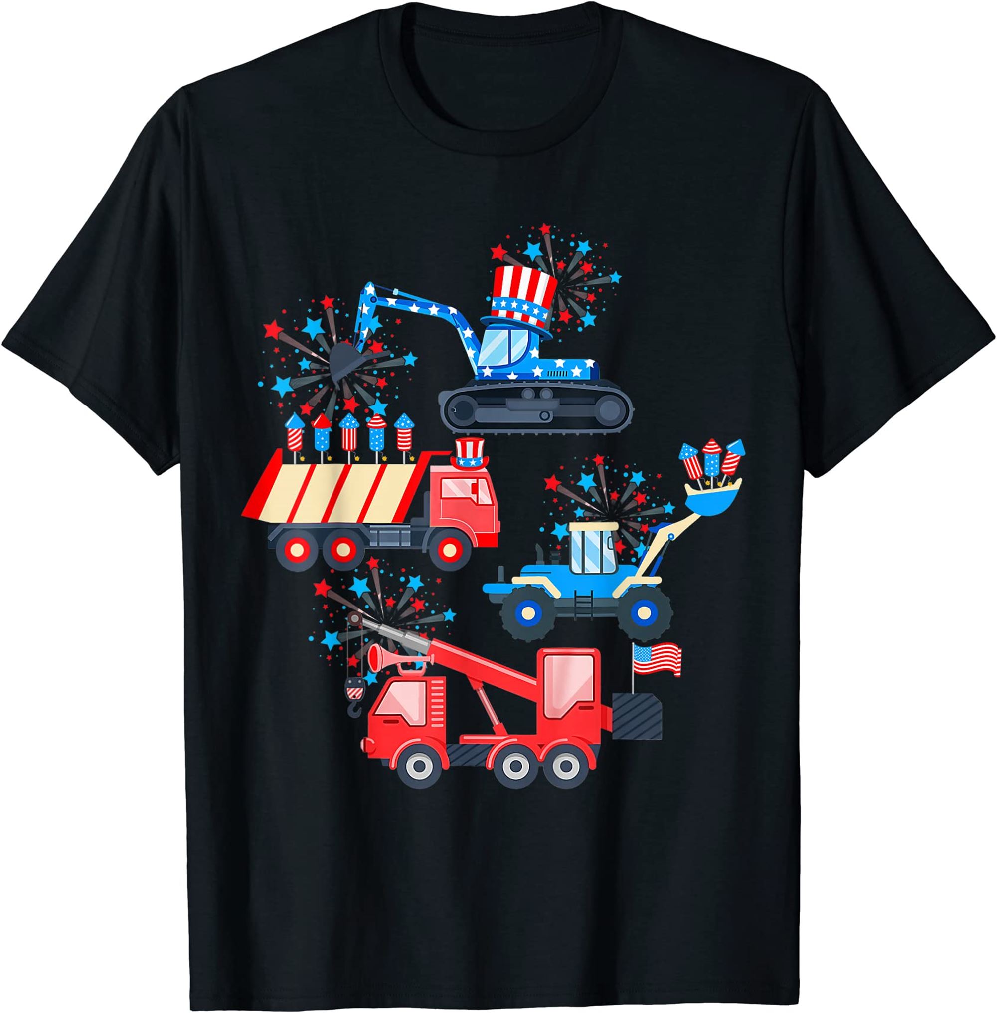 Happy 4th Of July Crane Truck Construction Toddler Kids Boys T-shirt Size Up To 5xl