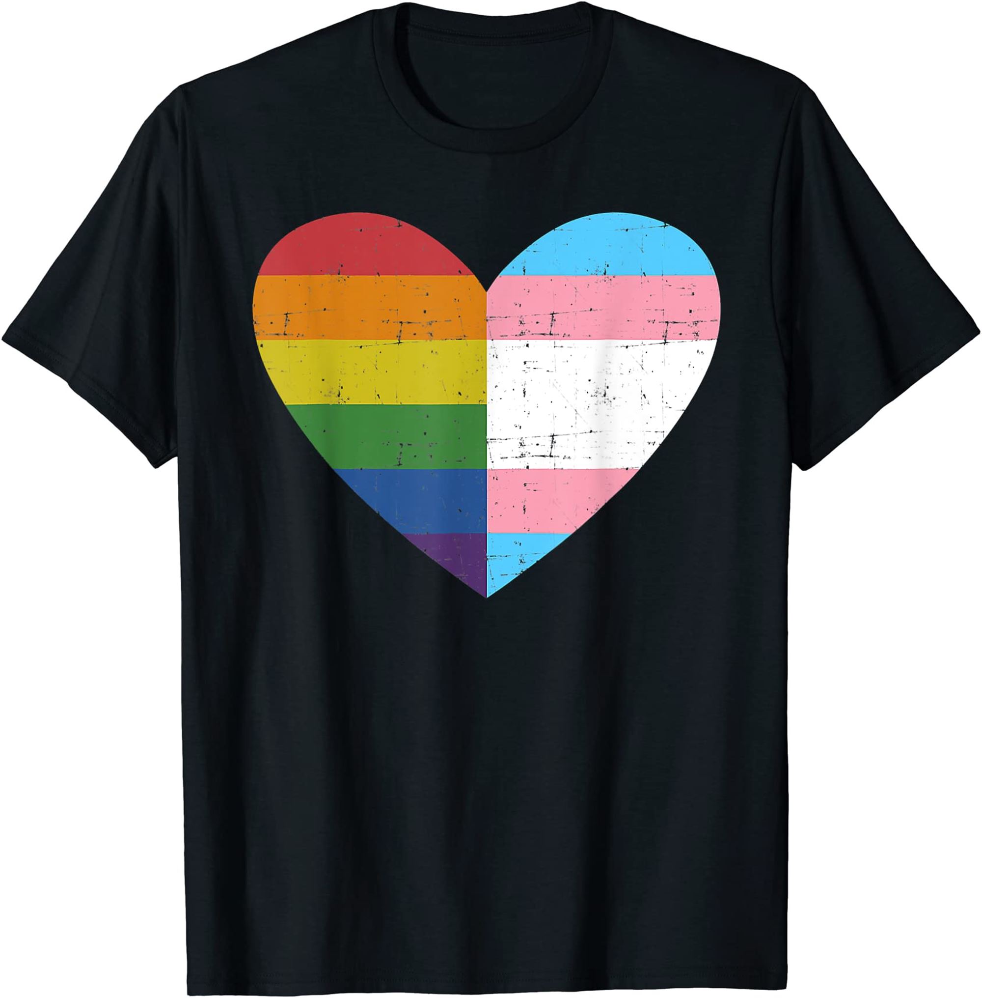 Heart With Rainbow And Transgender Flag For Pride Month T-shirt Full Size Up To 5xl