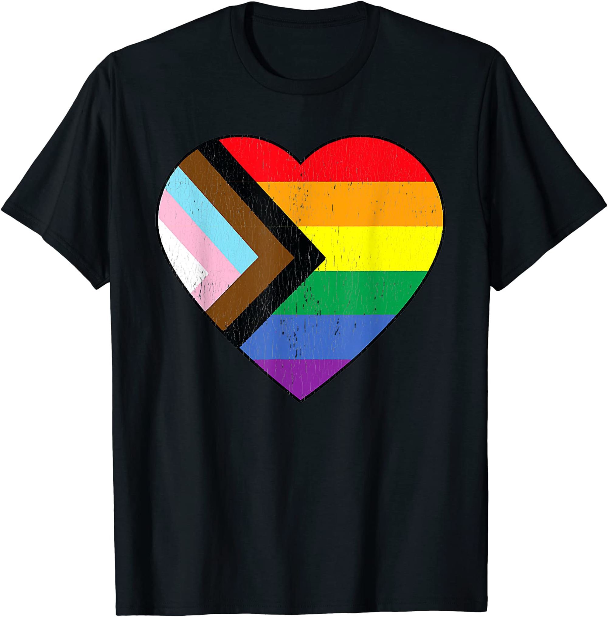 Progress Pride Flag Rainbow Heart Vintage Retro Love Lgbt T-shirt Full ...