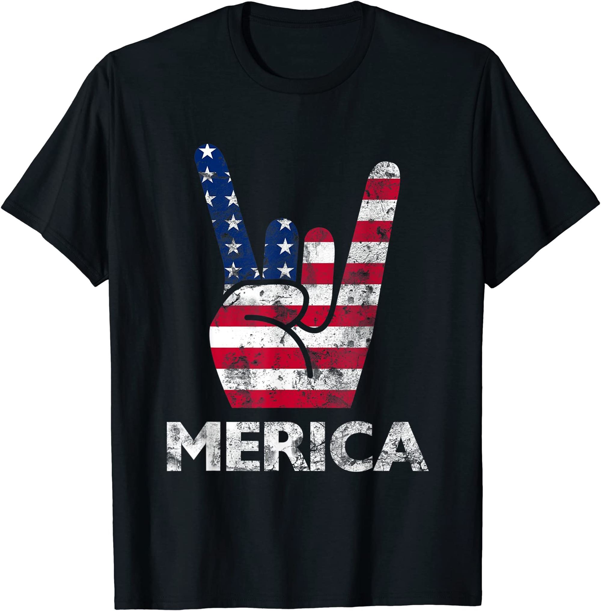 Retro Usa 4th Of July Vintage American Flag Merica Rock Sign T-shirt Full Size Up To 5xl