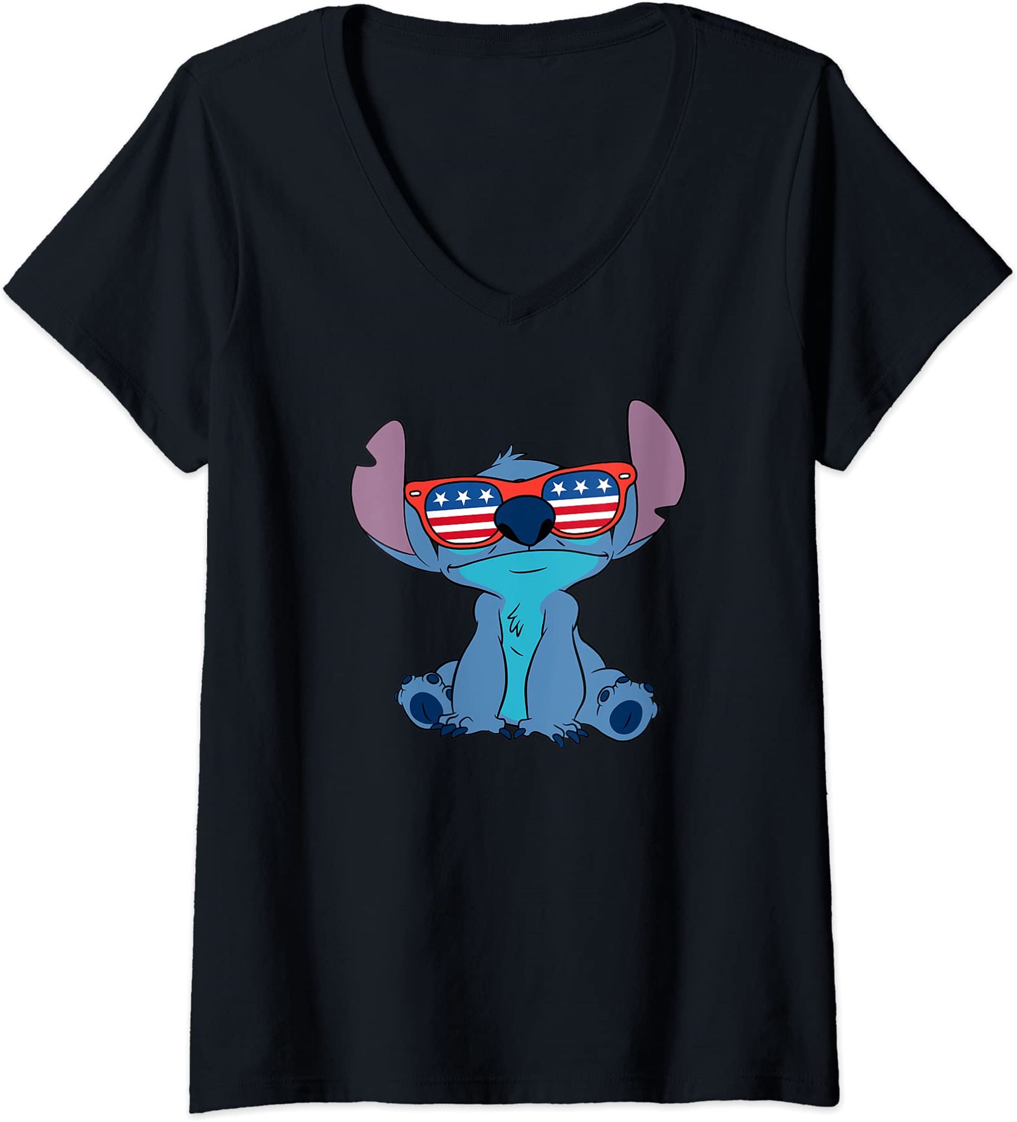 Womens Disney Lilo Stitch Fourth Of July Sunglasses V Neck Tshirt Plus Size Up To 5xl