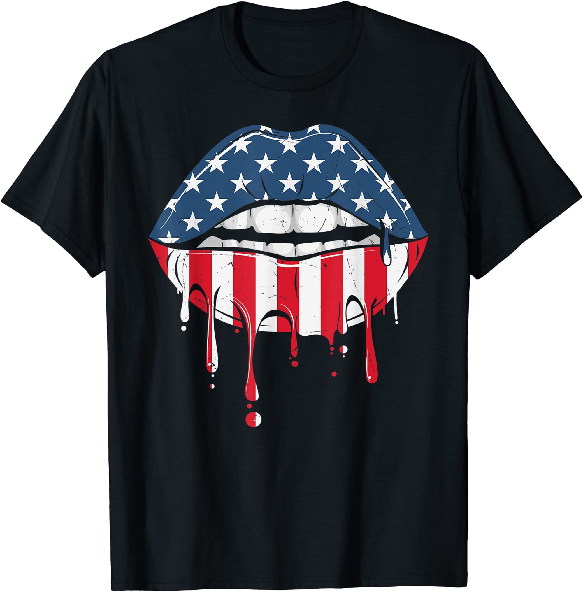 4th Of July Patriotic Hot Lips American Flag Grunge Vintage T-shirt Full Size Up To 5xl
