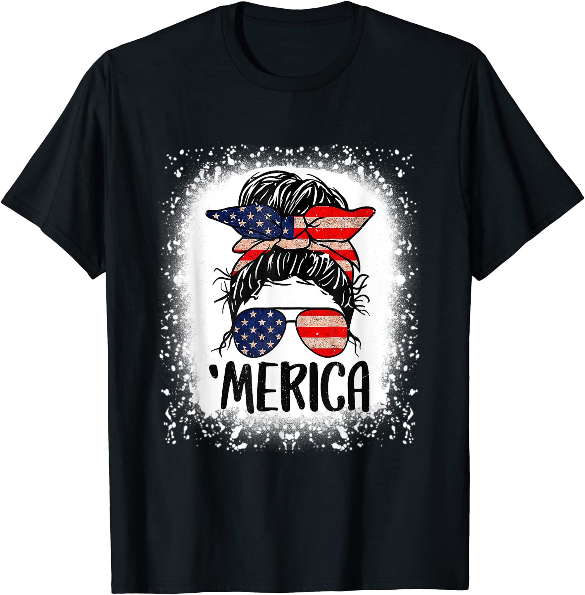 Bleached Merica 4th Of July Girl Sunglasses Messy Bun T-shirt Size Up To 5xl