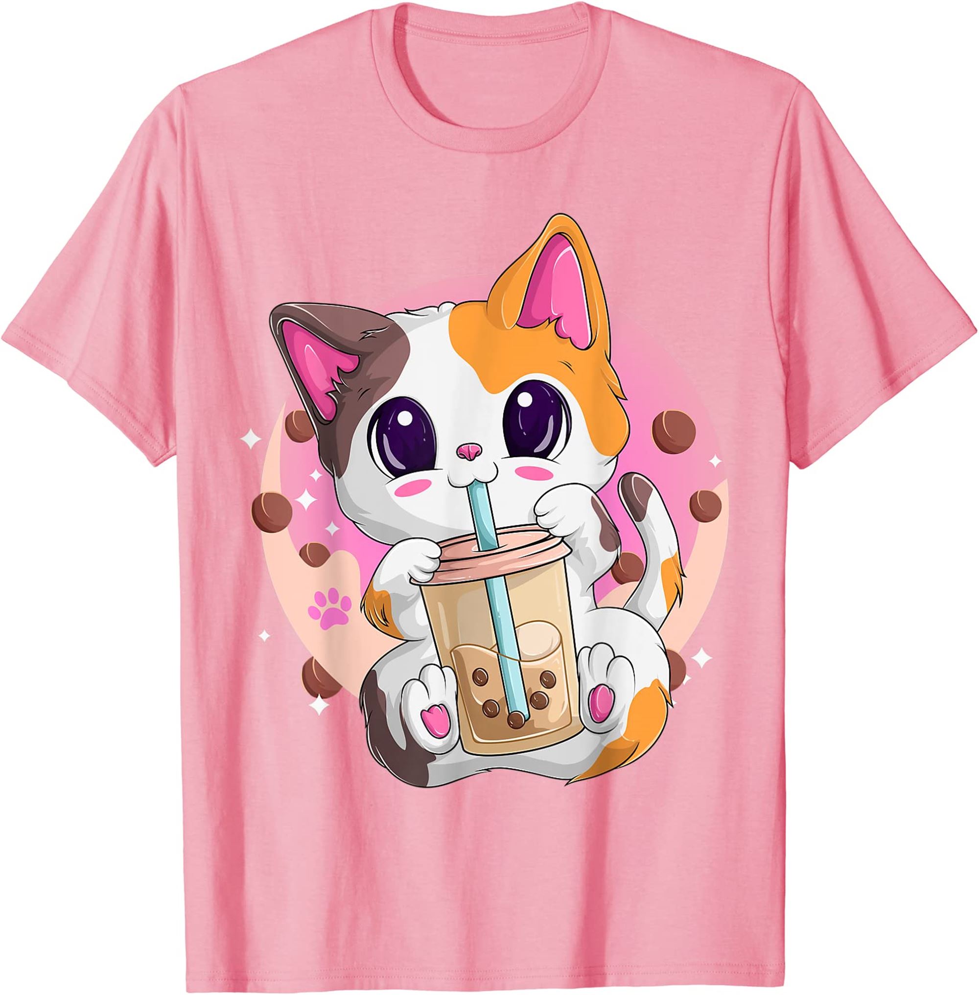 Bubble Tea Cat Anime Shirts For Women Kawaii Neko Boba Tea T-shirt Full Size Up To 5xl