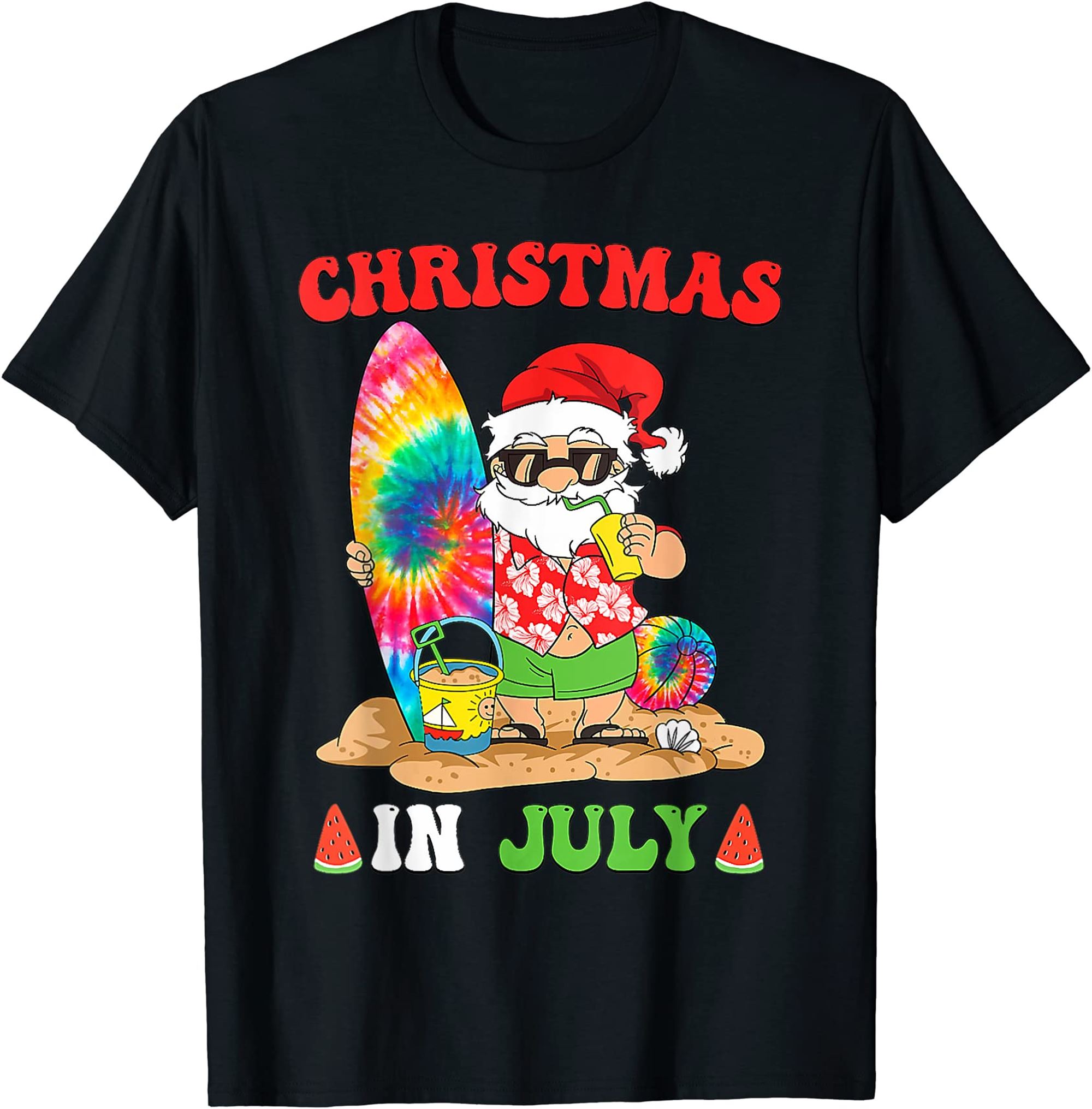 Christmas In July Santa Tie Dye Summer Surf Surfing Surfer T-shirt Size Up To 5xl