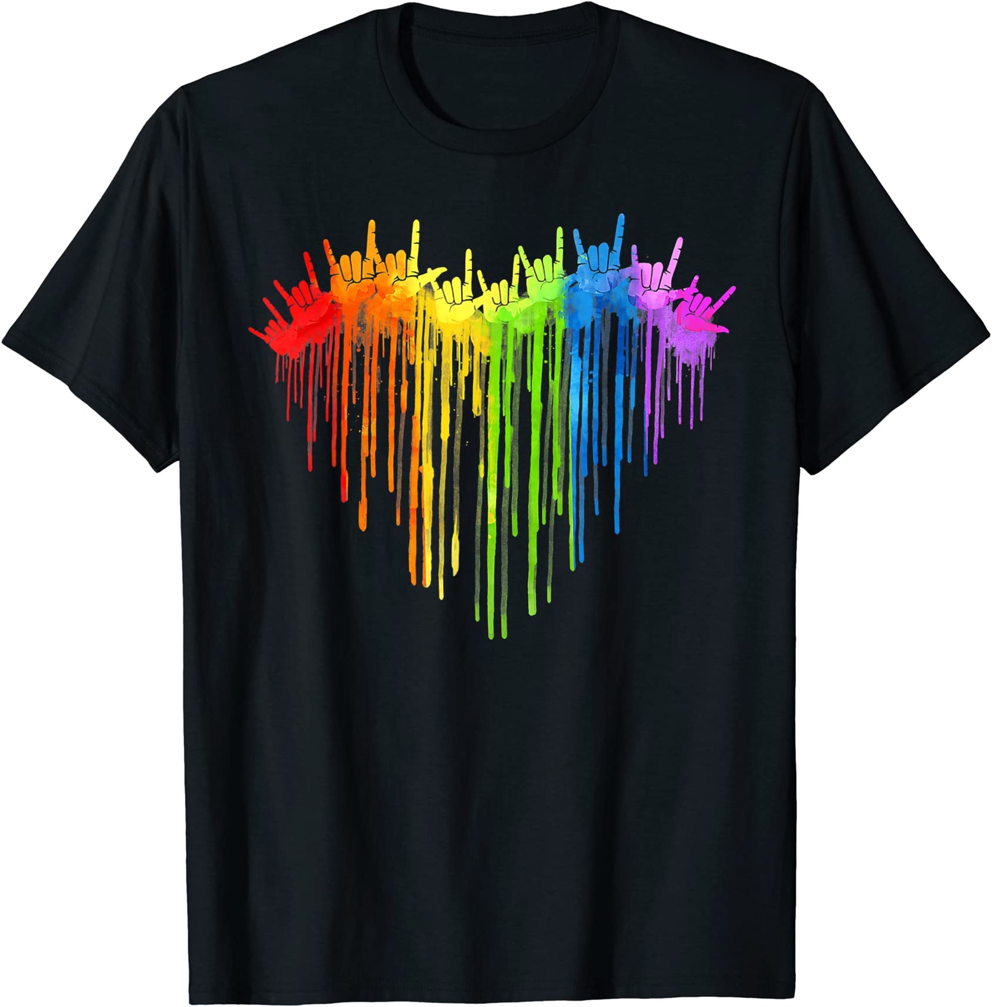 I Love You Hand Sign Rainbow Heart Asl Gay Pride Lgbt T-shirt Size Up To 5xl