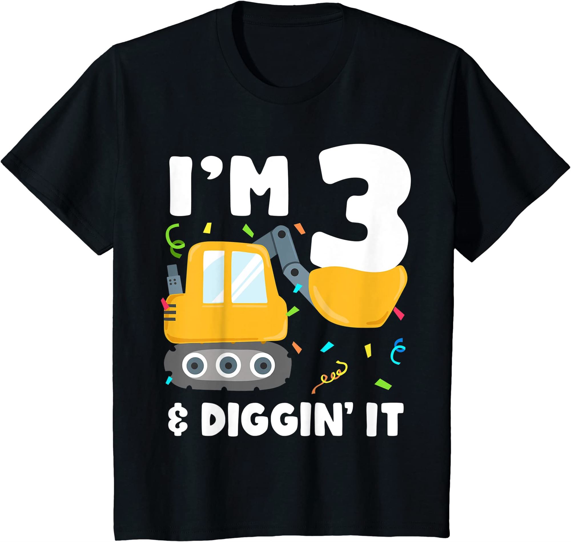 Kids Construction Truck 3rd Birthday Boy 3 Three Excavator Digger T-shirt Size Up To 5xl