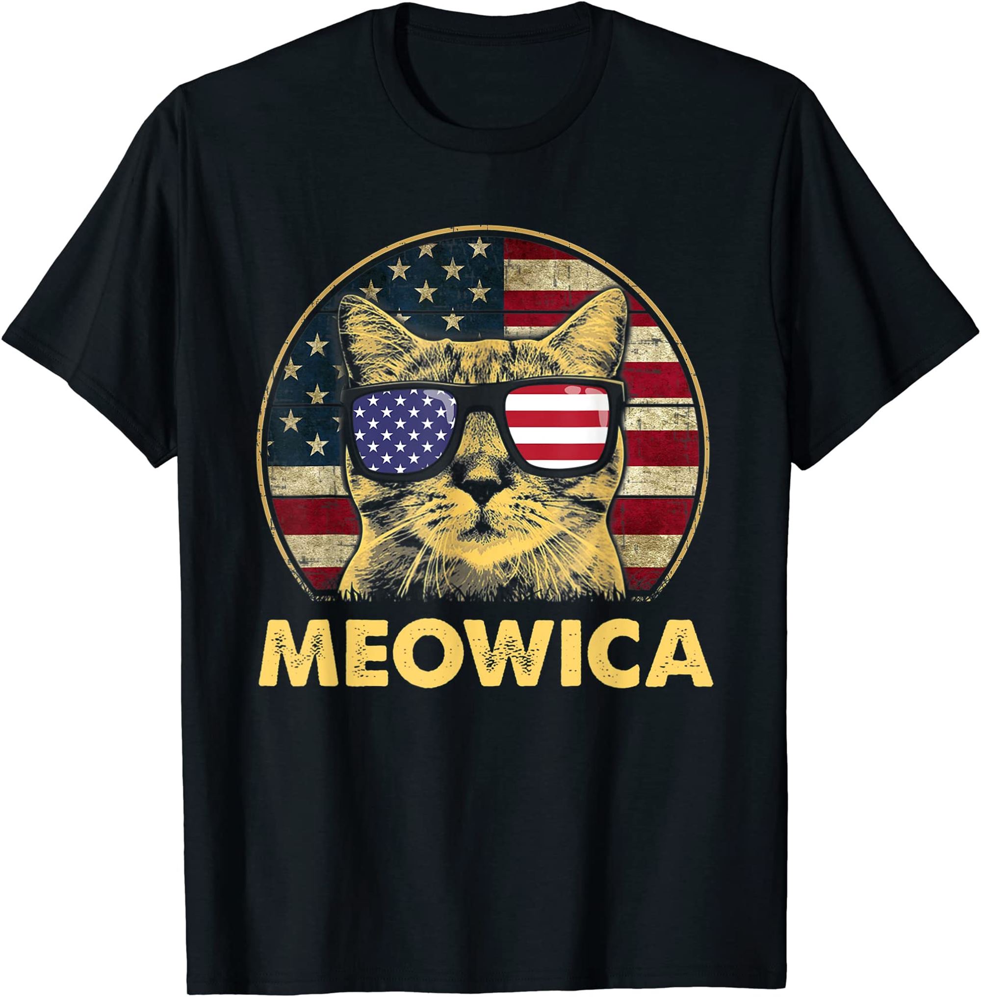 Meowica Funny Cat 4th Of July Merica Usa Cats American Flag T-shirt Size Up To 5xl